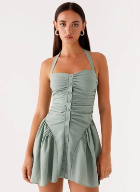 Solid-color Fable Mini Dress - Sage