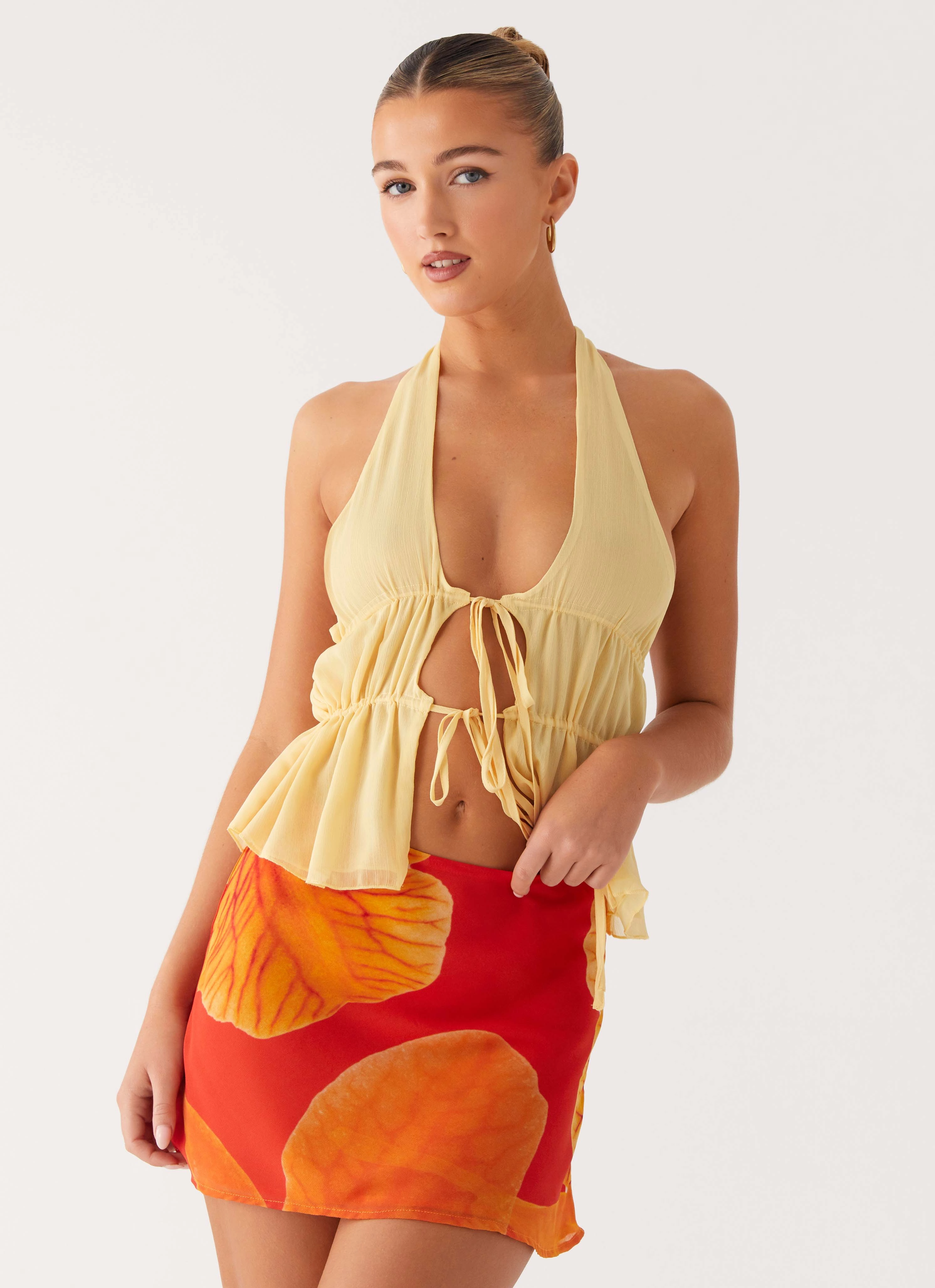 Comfort Wear Breezy Palms Mini Skirt - Serene Orange