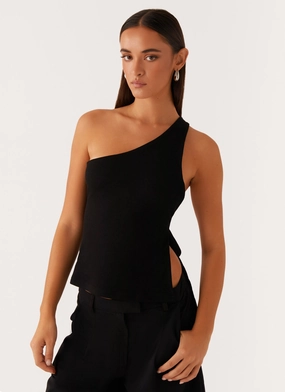 Safiya One Shoulder Top - Black WaterRepellent Finish