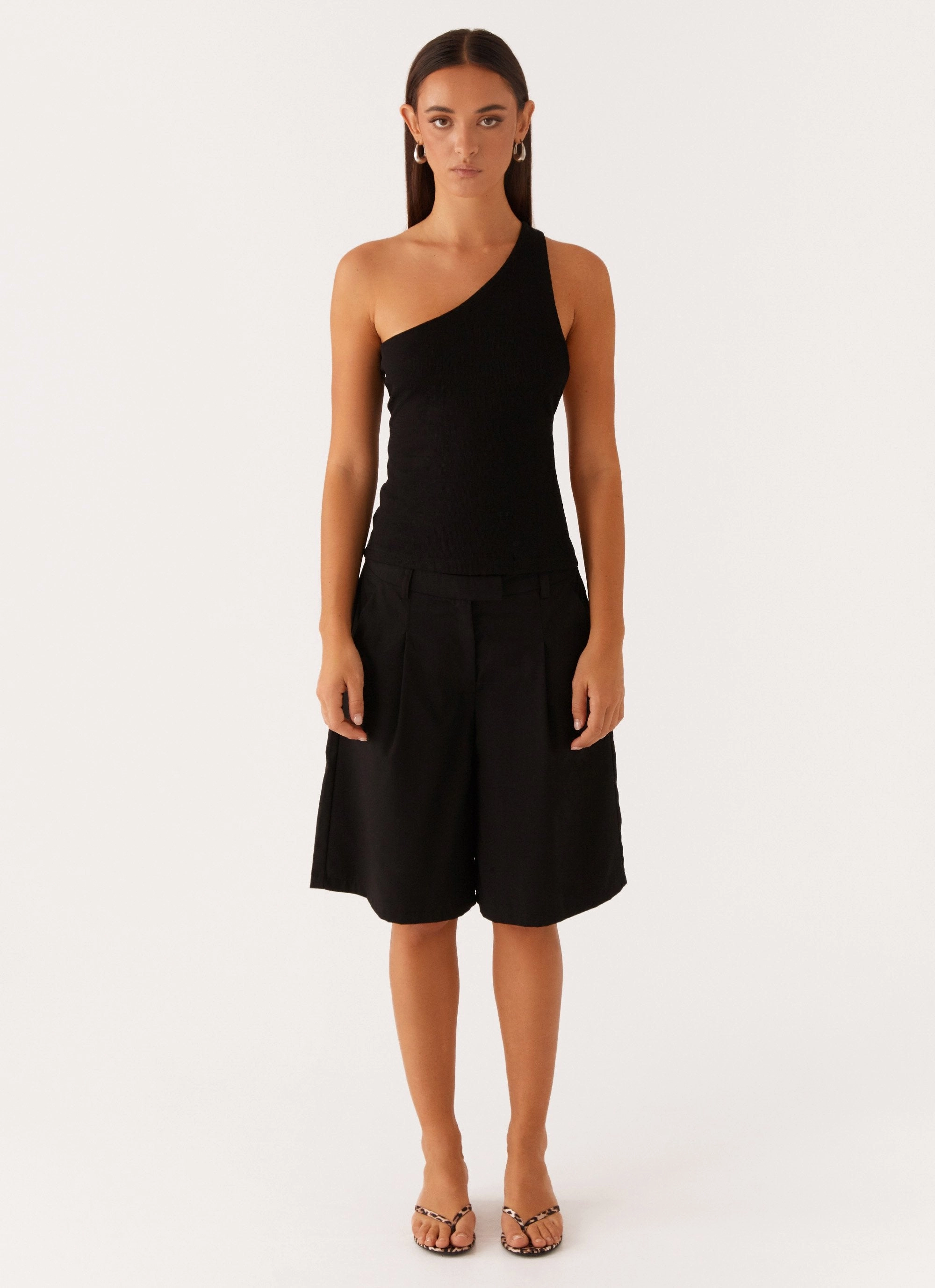 Safiya One Shoulder Top - Black Noise Reduced Zipper