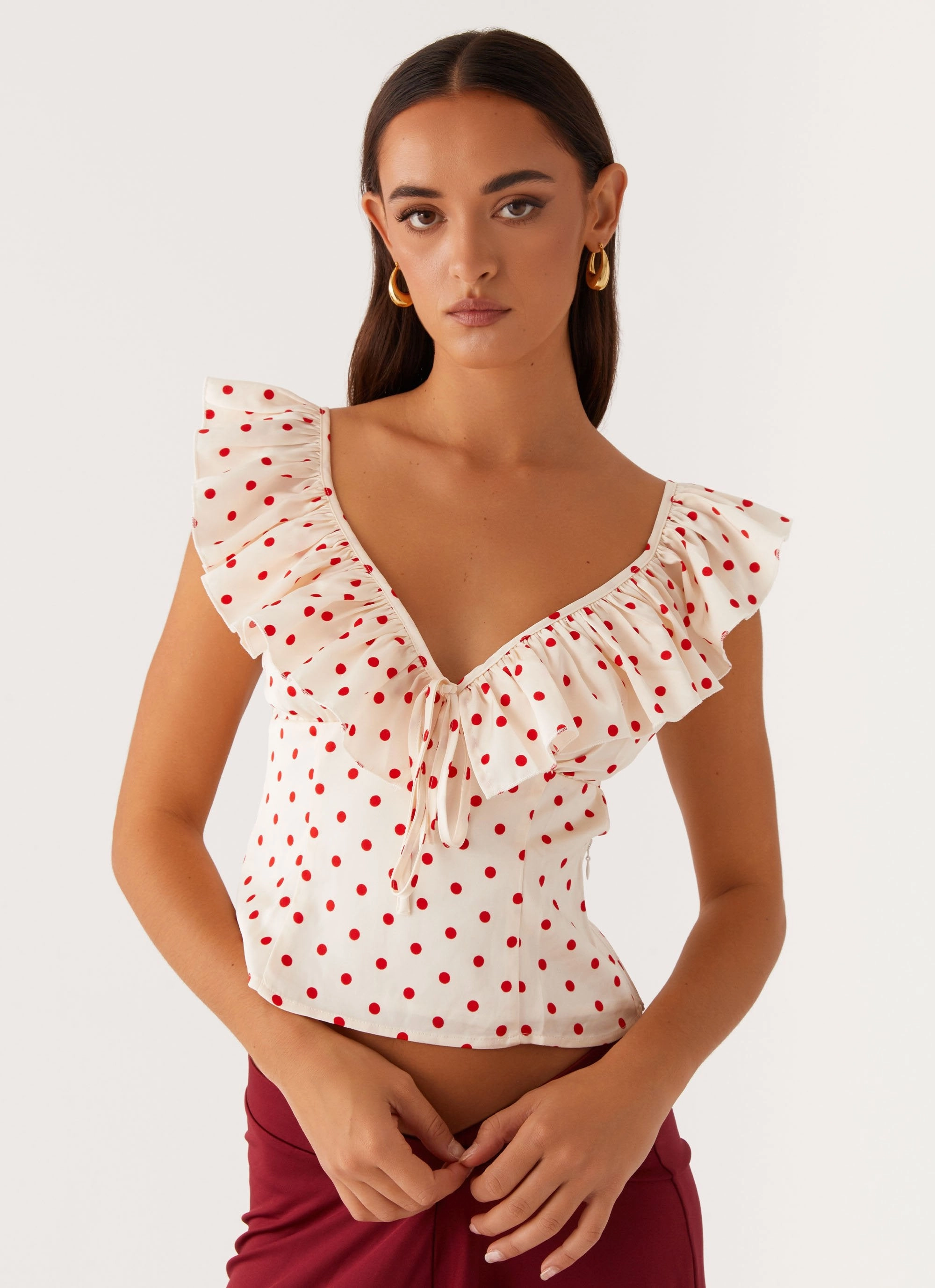 Regan Ruffle Top - Red Polka Dot NoTagLabel