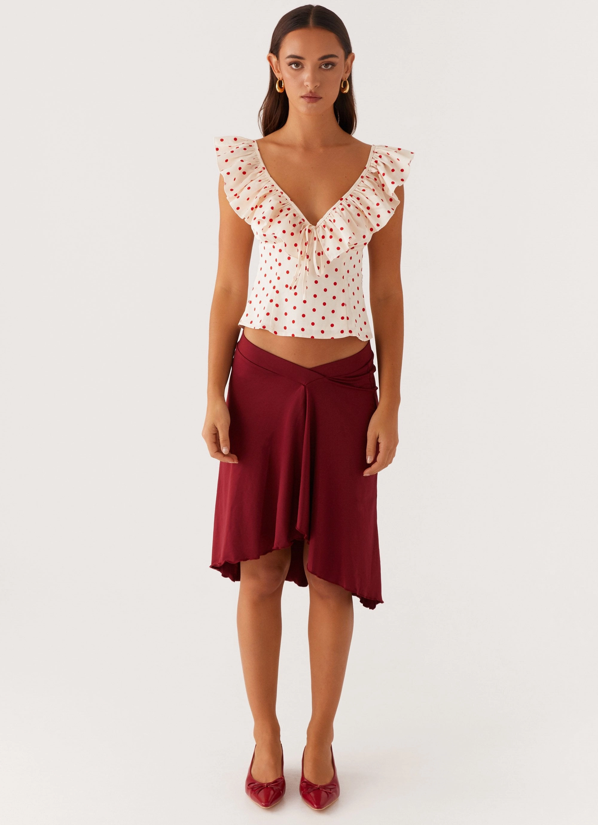 Regan Ruffle Top - Red Polka Dot Layered Hem Detailing TaglessLabel