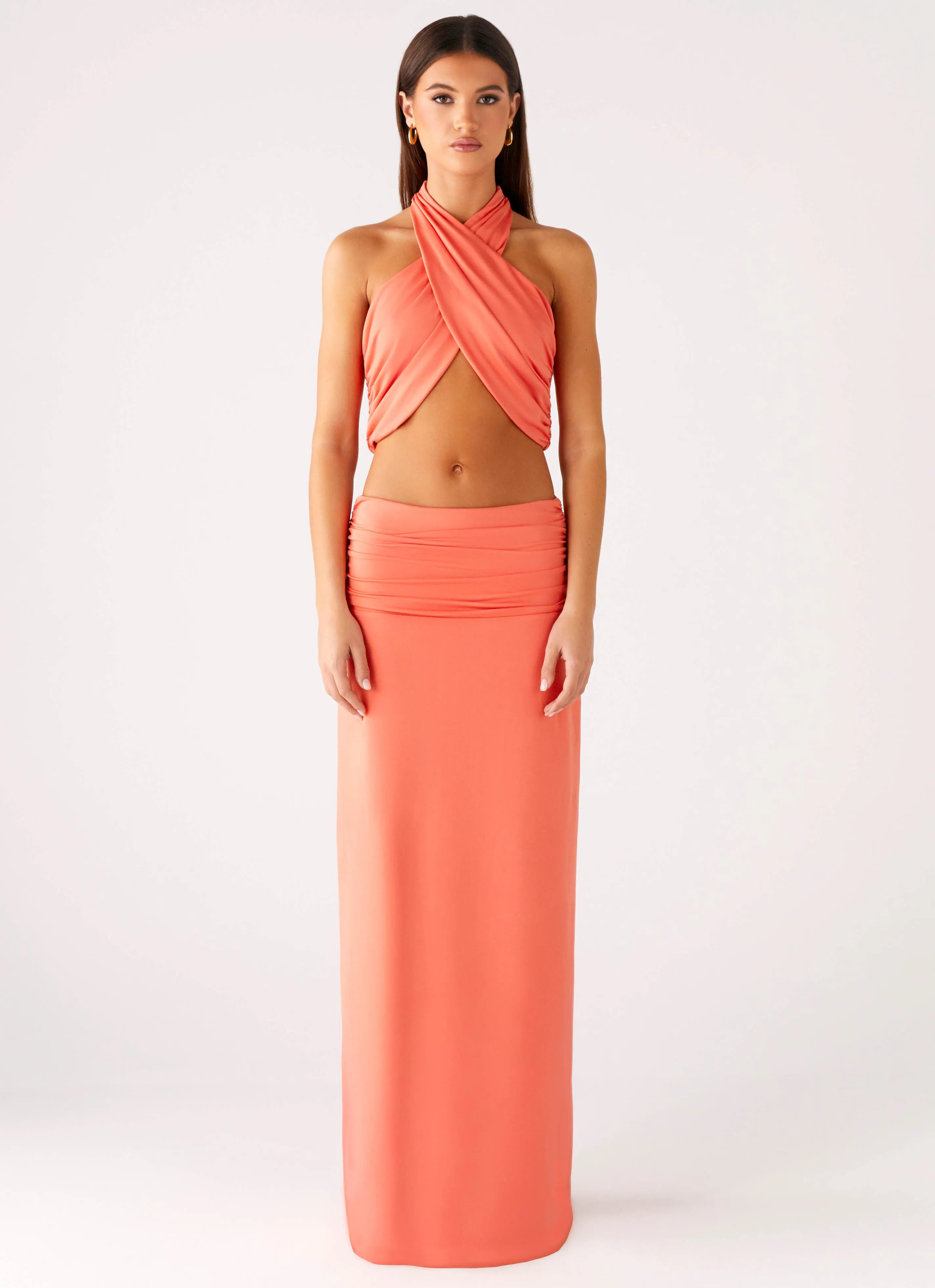 Ribbed Trim Coletta Wrap Top - Coral