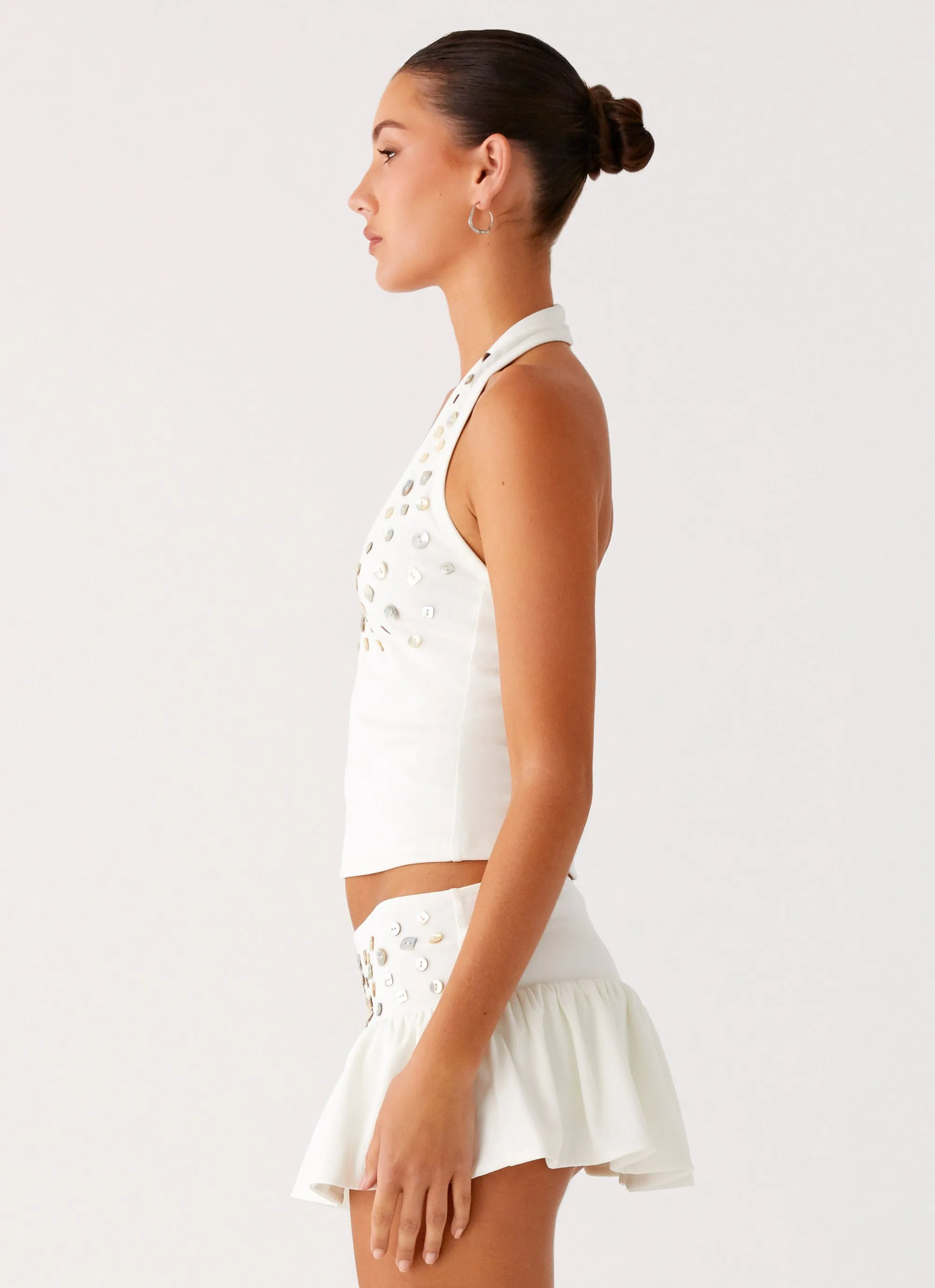 Vegas Nights Halter Neck Top - White Comfort Cushion Neckline