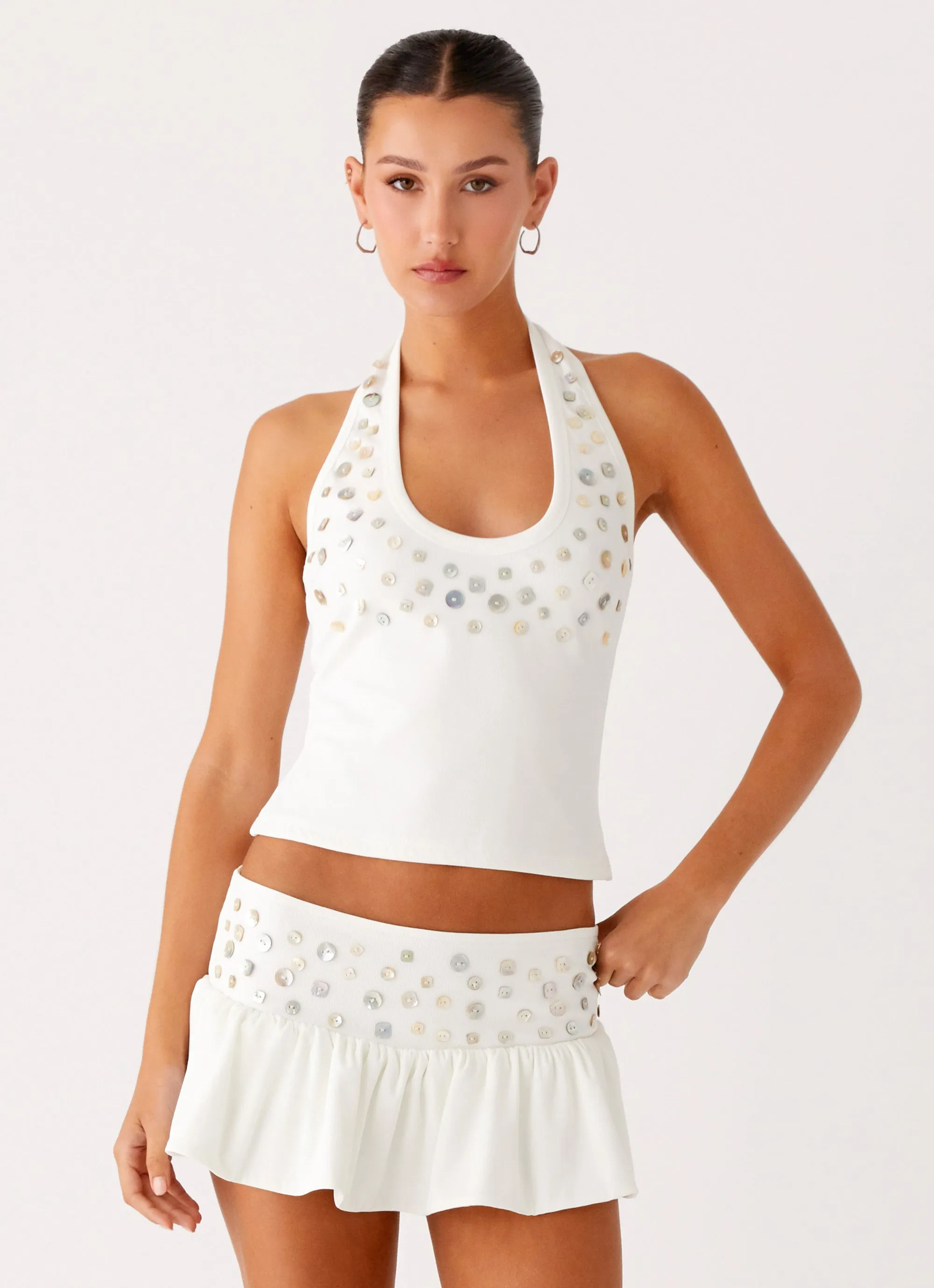Vegas Nights Halter Neck Top - White AntiPill Texture