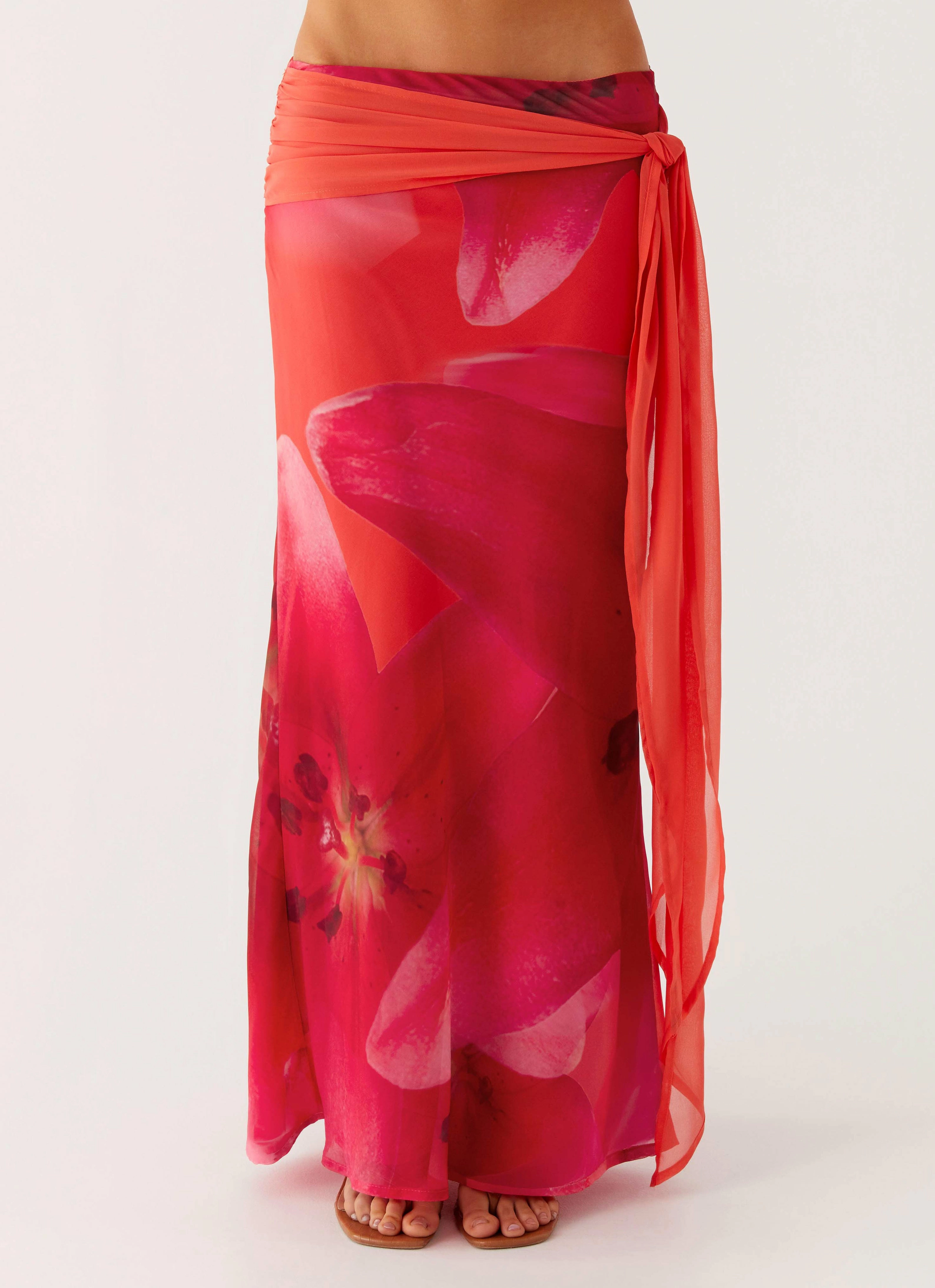 Perfect Shape Casual Must-Have Raya Maxi Skirt - Peach Watermelon Flower