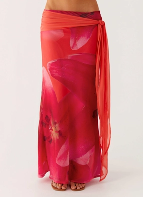 Perfect Shape Casual Must-Have Raya Maxi Skirt - Peach Watermelon Flower
