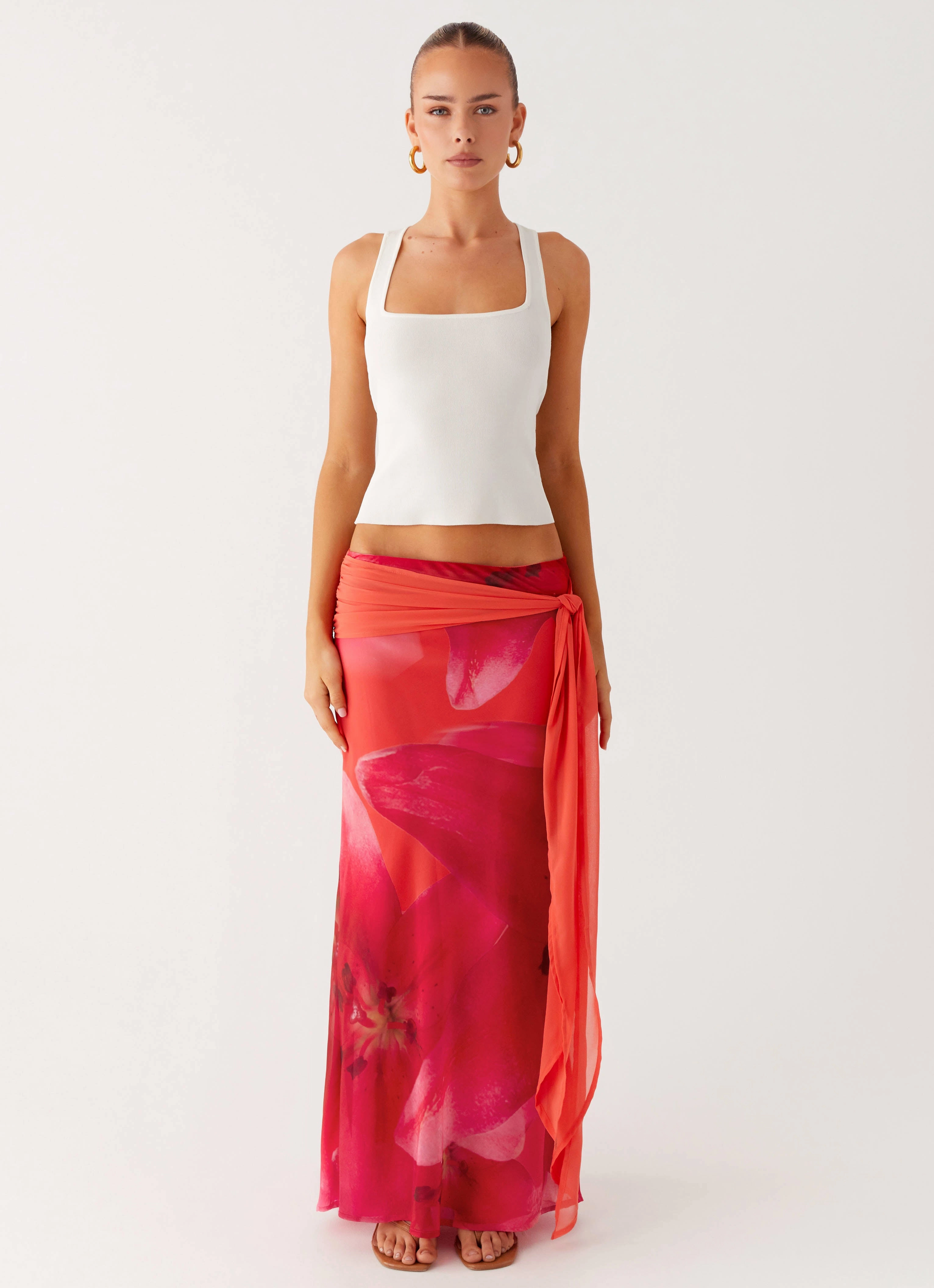 Relaxed Fit Design Functional Ease Raya Maxi Skirt - Peach Watermelon Flower