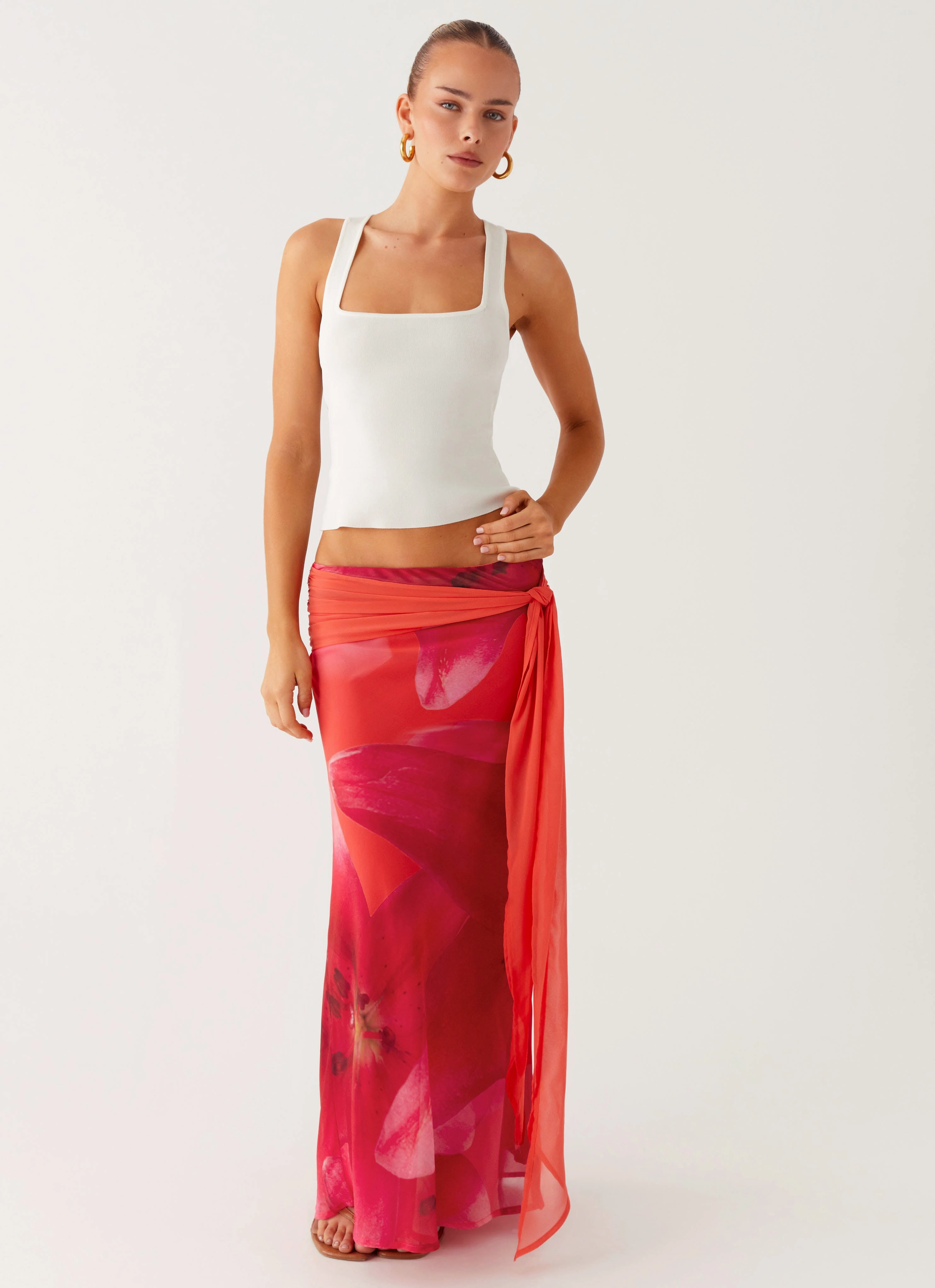 Raya Maxi Skirt - Peach Watermelon Flower No Iron