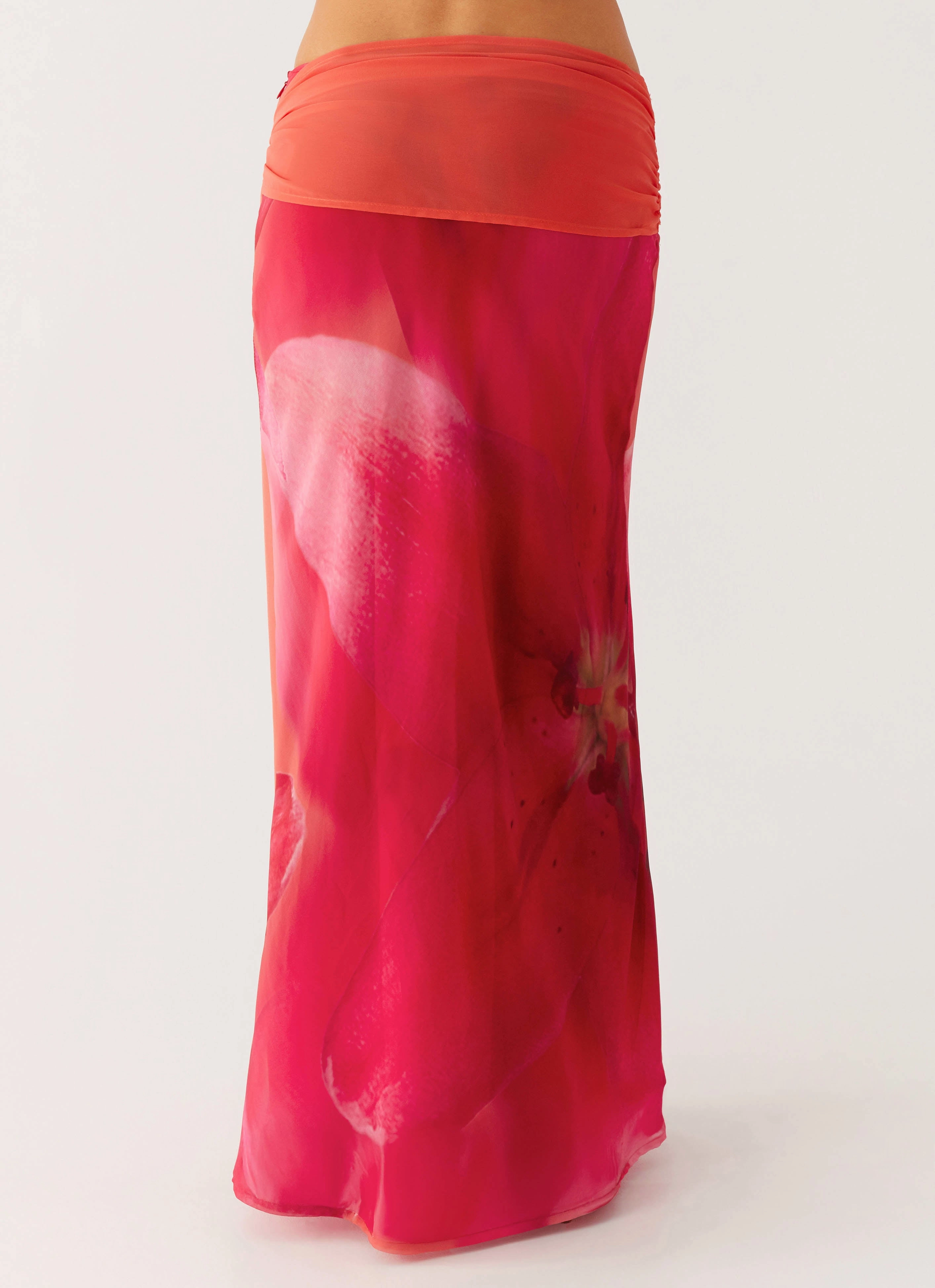 Raya Maxi Skirt - Peach Watermelon Flower Minimal Comfort Practical Fit
