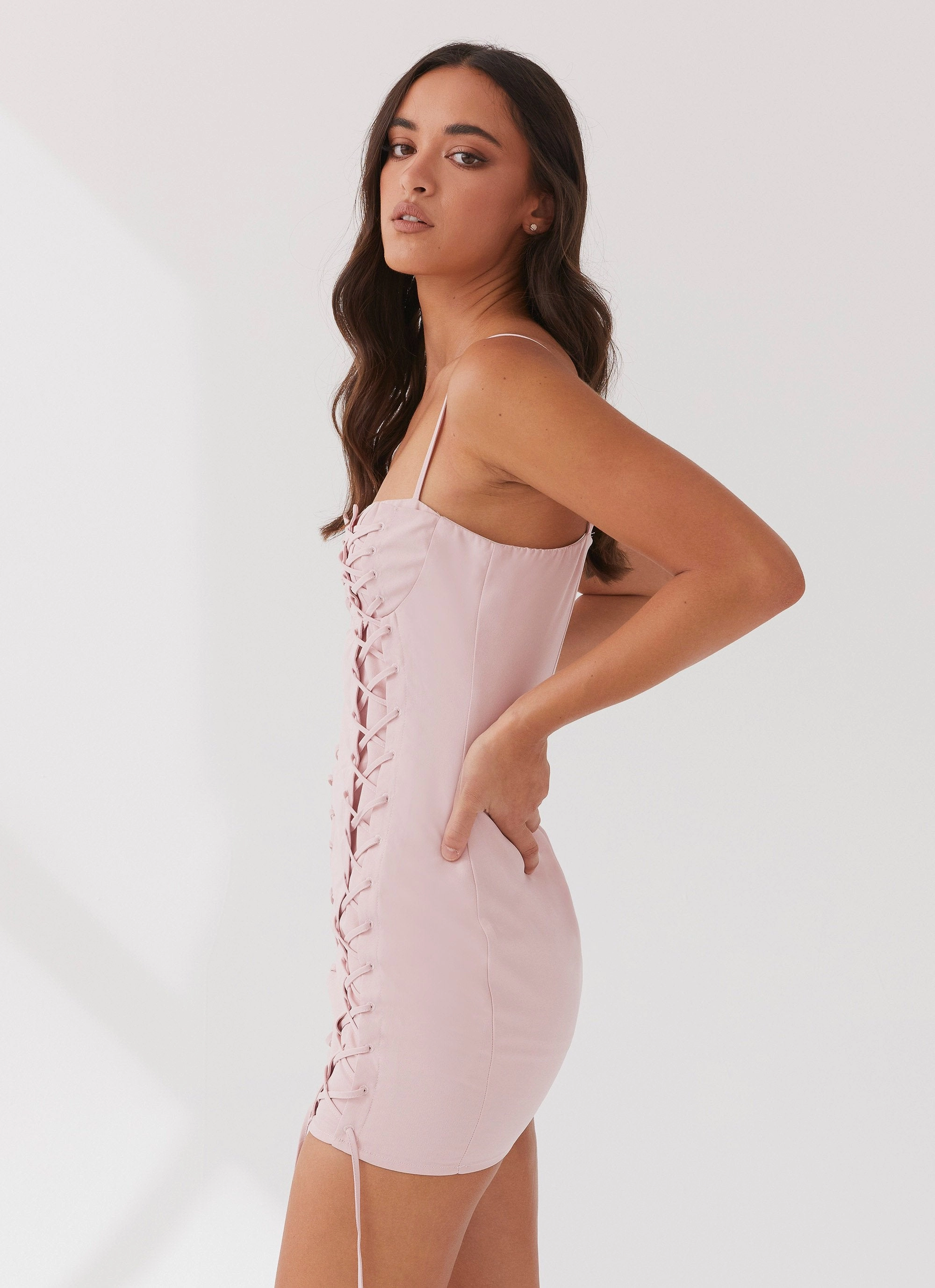 Warm Undertone Christina Lace Up Mini Dress - Lavender