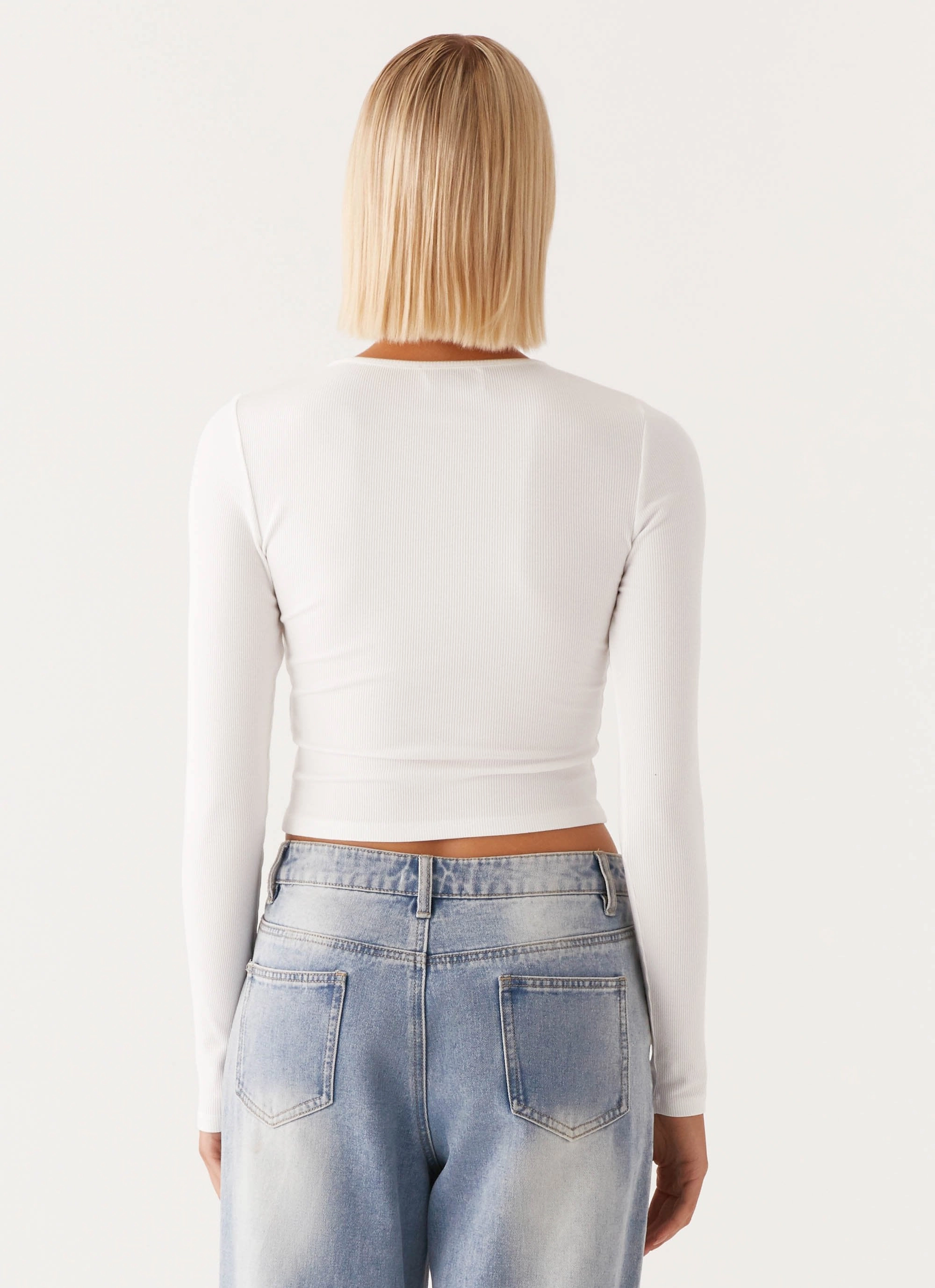 Flattering Drape Signature Monogram Long Sleeve Tee - Off White