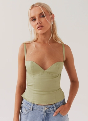 Naomi Backless Top - Sage Double Chest Pocket ColorfastMaterial