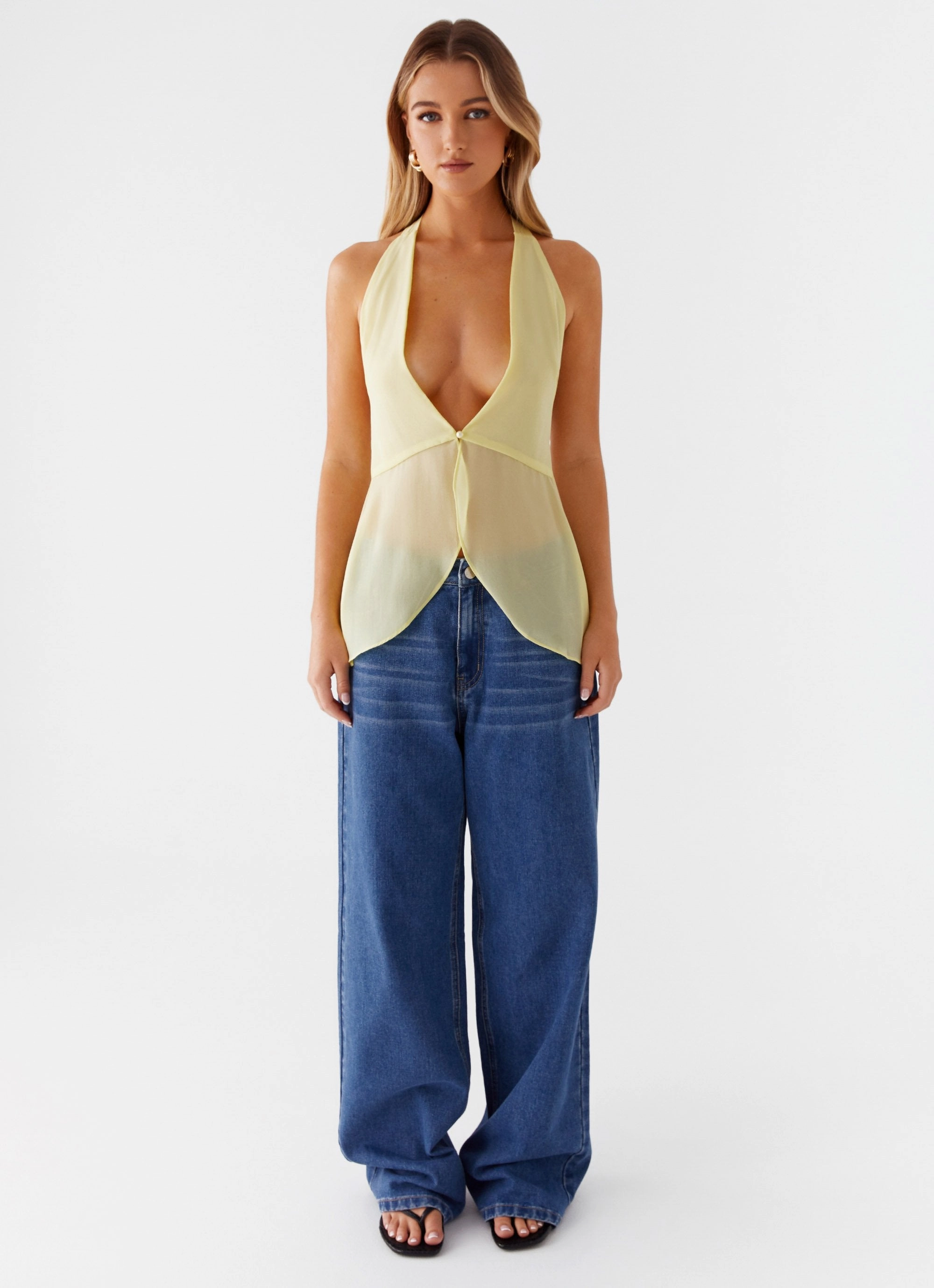 Ultra Soft Handfeel BreathableMeshPanels At Last Halterneck Top - Yellow