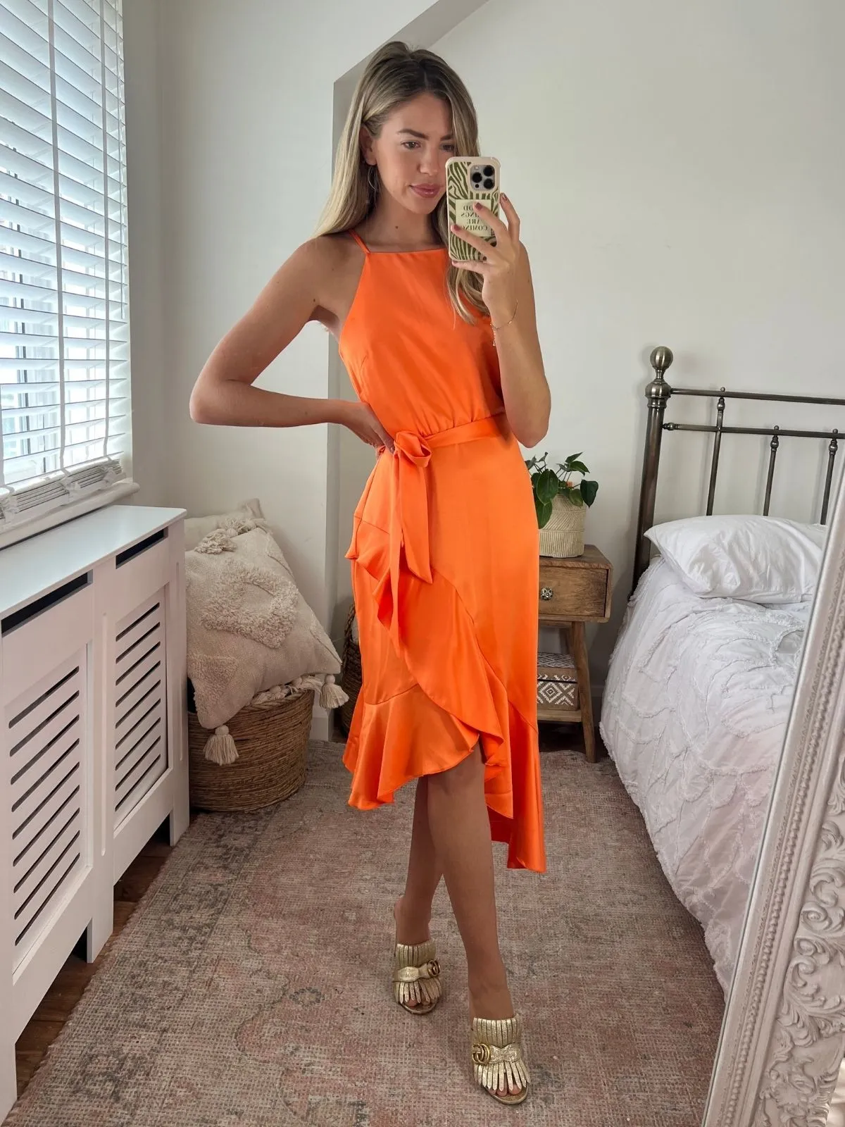 Wrap-Style Perfect Fit Ariana Halter Frill Dress / Tangerine