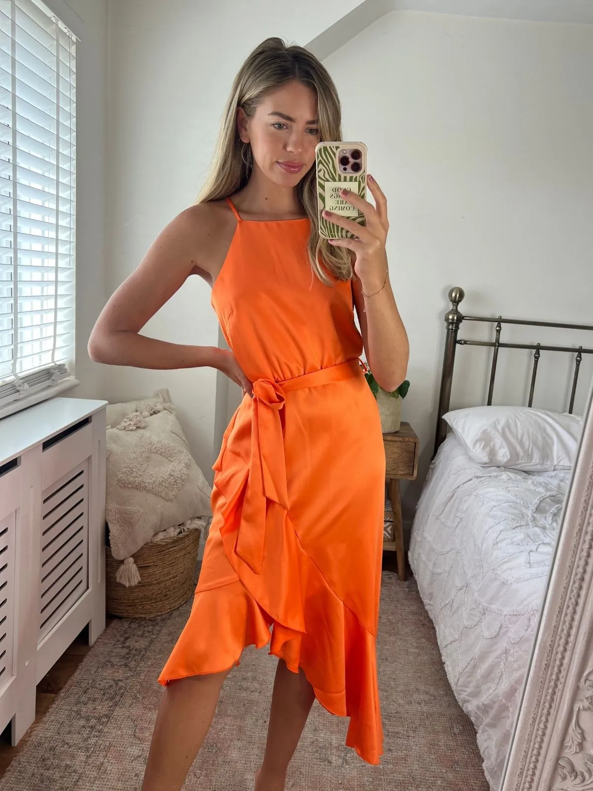 Grace Glow Ariana Halter Frill Dress / Tangerine