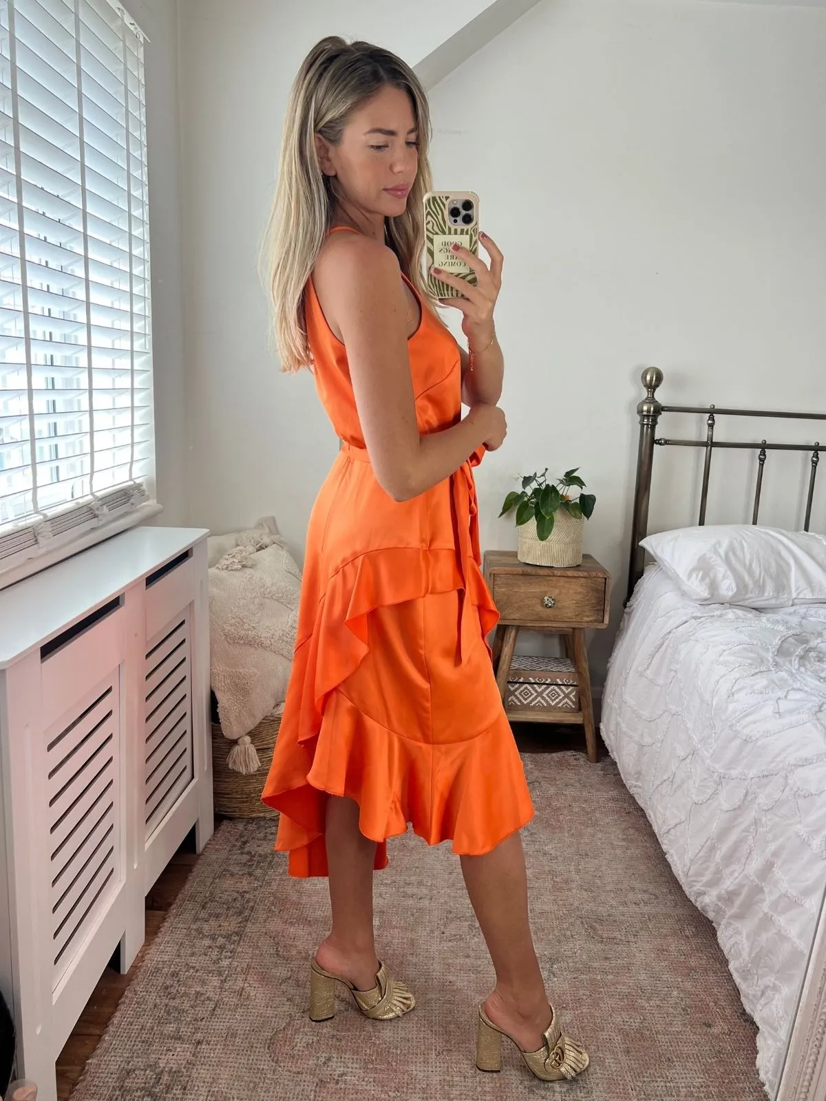 Ariana Halter Frill Dress / Tangerine animal-print Day To Night