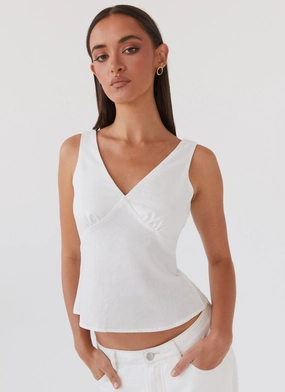Asymmetric-Neck Nori Linen Top - White