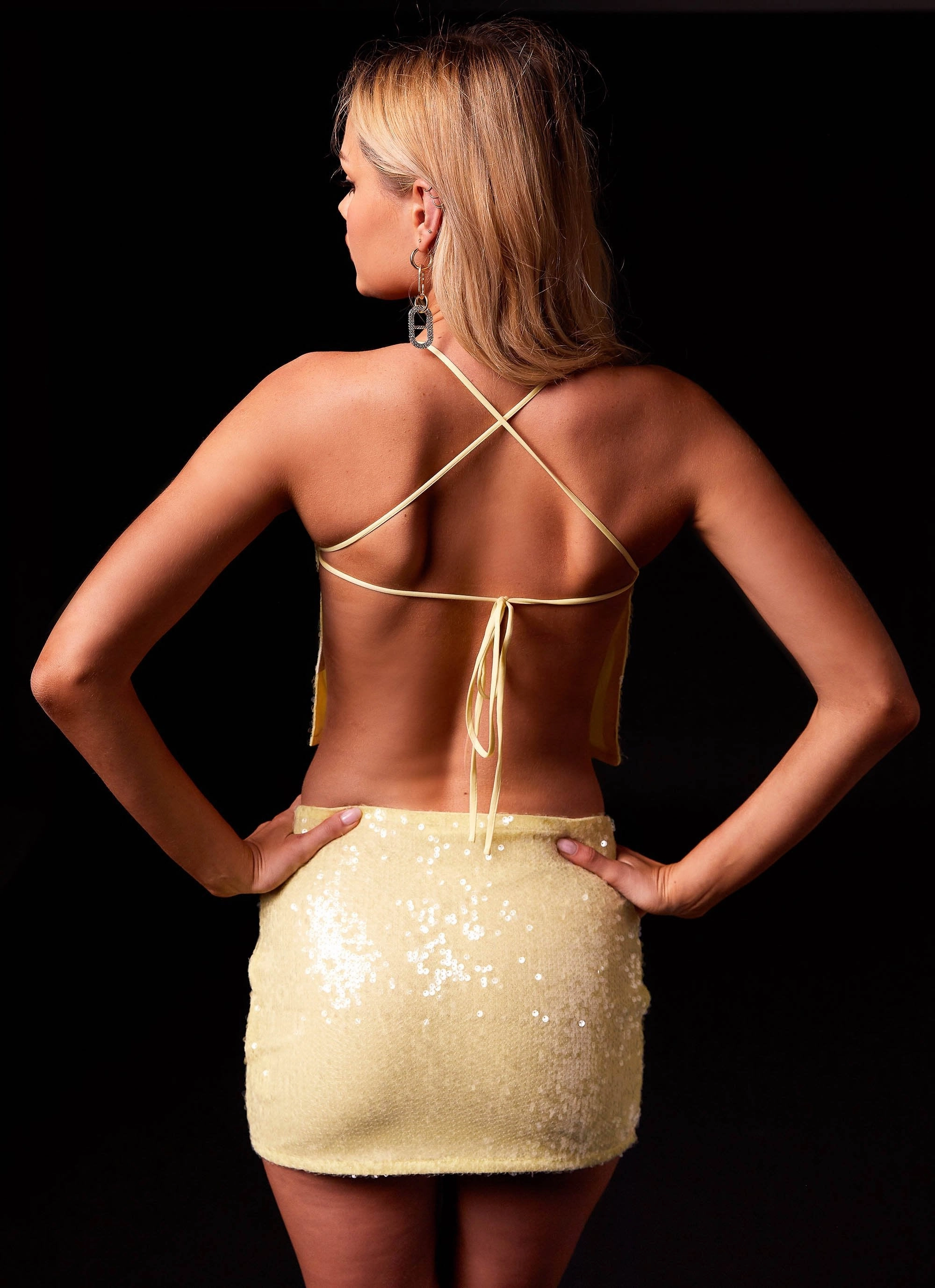 Nostalgic Nights Sequin Top - Lemon Spritz CrossGrain Fabric Adjustable Collar System