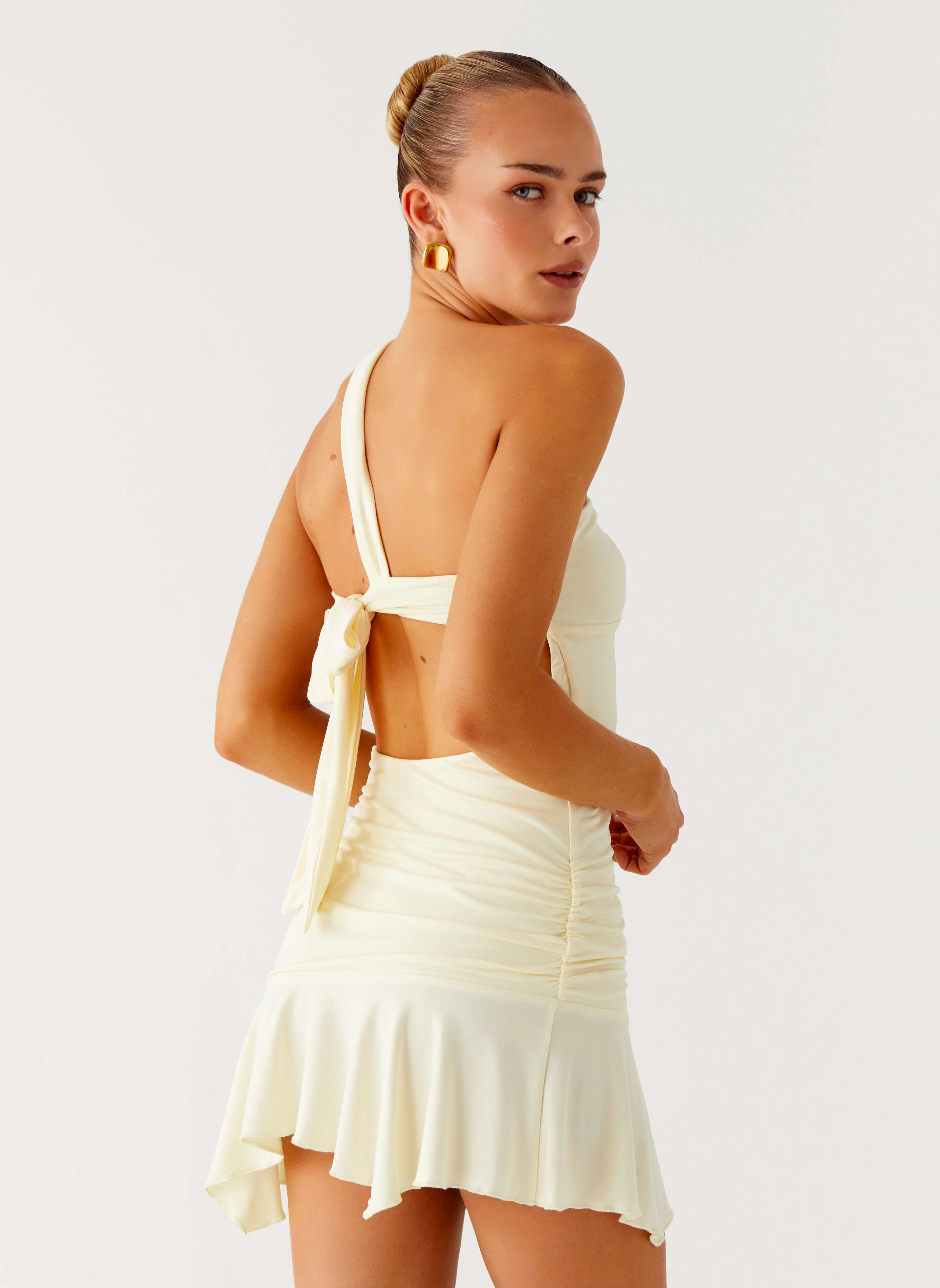 Not Your Fan Cut Out Mini Dress - Yellow Sweetheart Cut