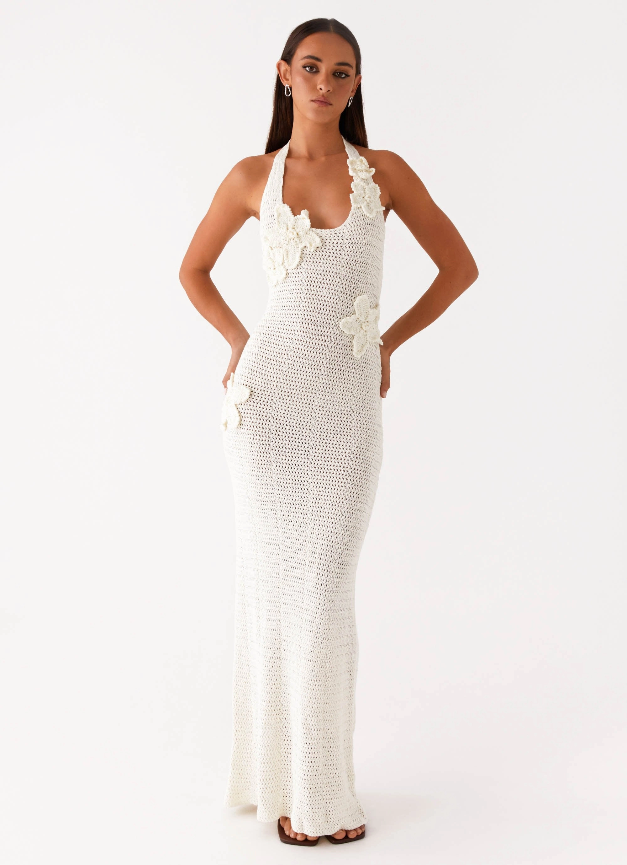 Timeless Wearable Transitional-Wear Novalee Flower Crochet Maxi Dress - Ivory