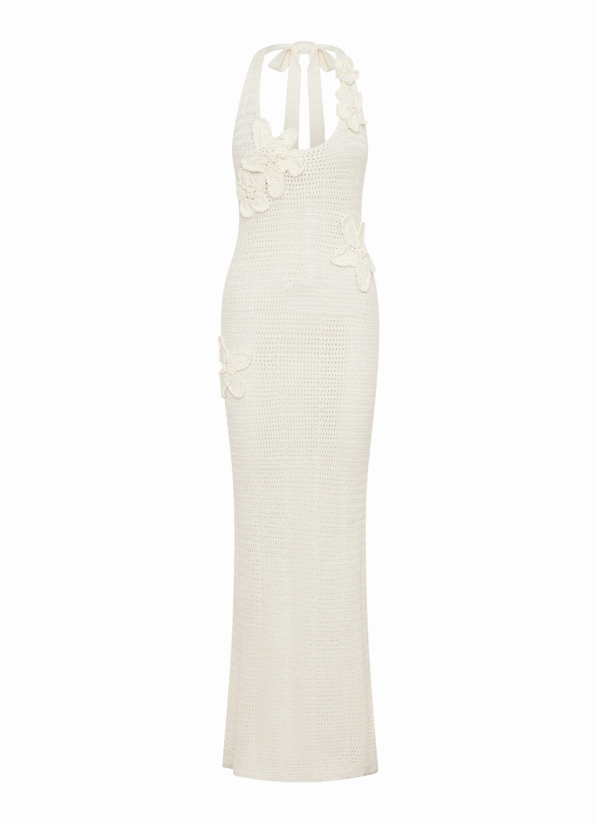 Calm Grace Scalloped-Edge Novalee Flower Crochet Maxi Dress - Ivory