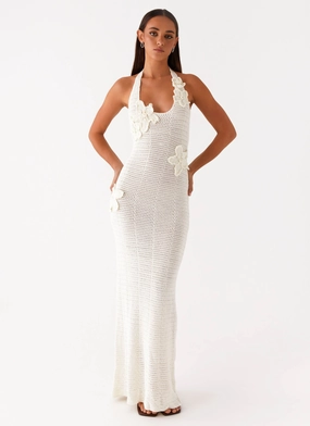 Novalee Flower Crochet Maxi Dress - Ivory Airy Drape Flowing Lines