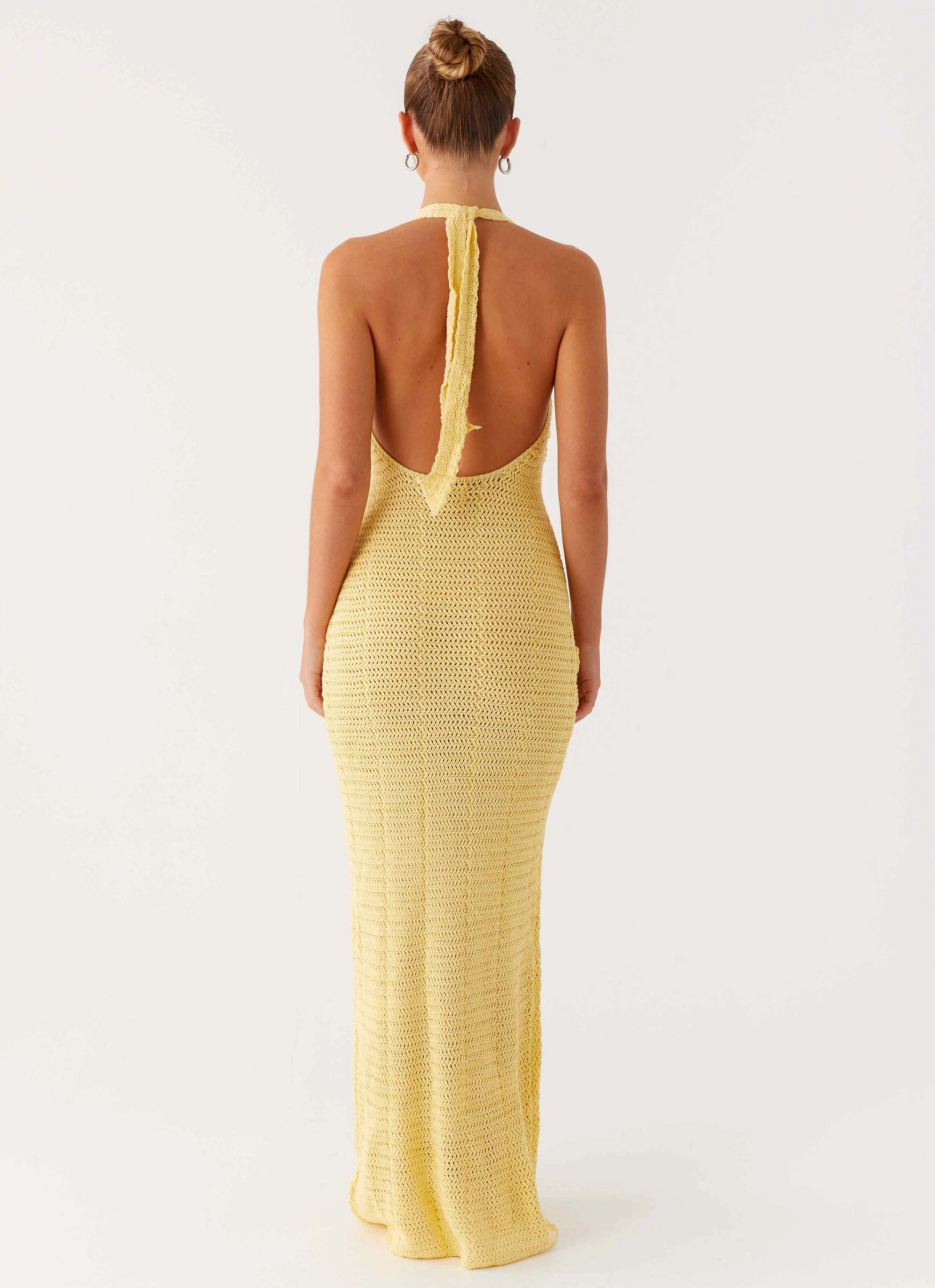 Satin Fabric Novalee Flower Crochet Maxi Dress - Yellow