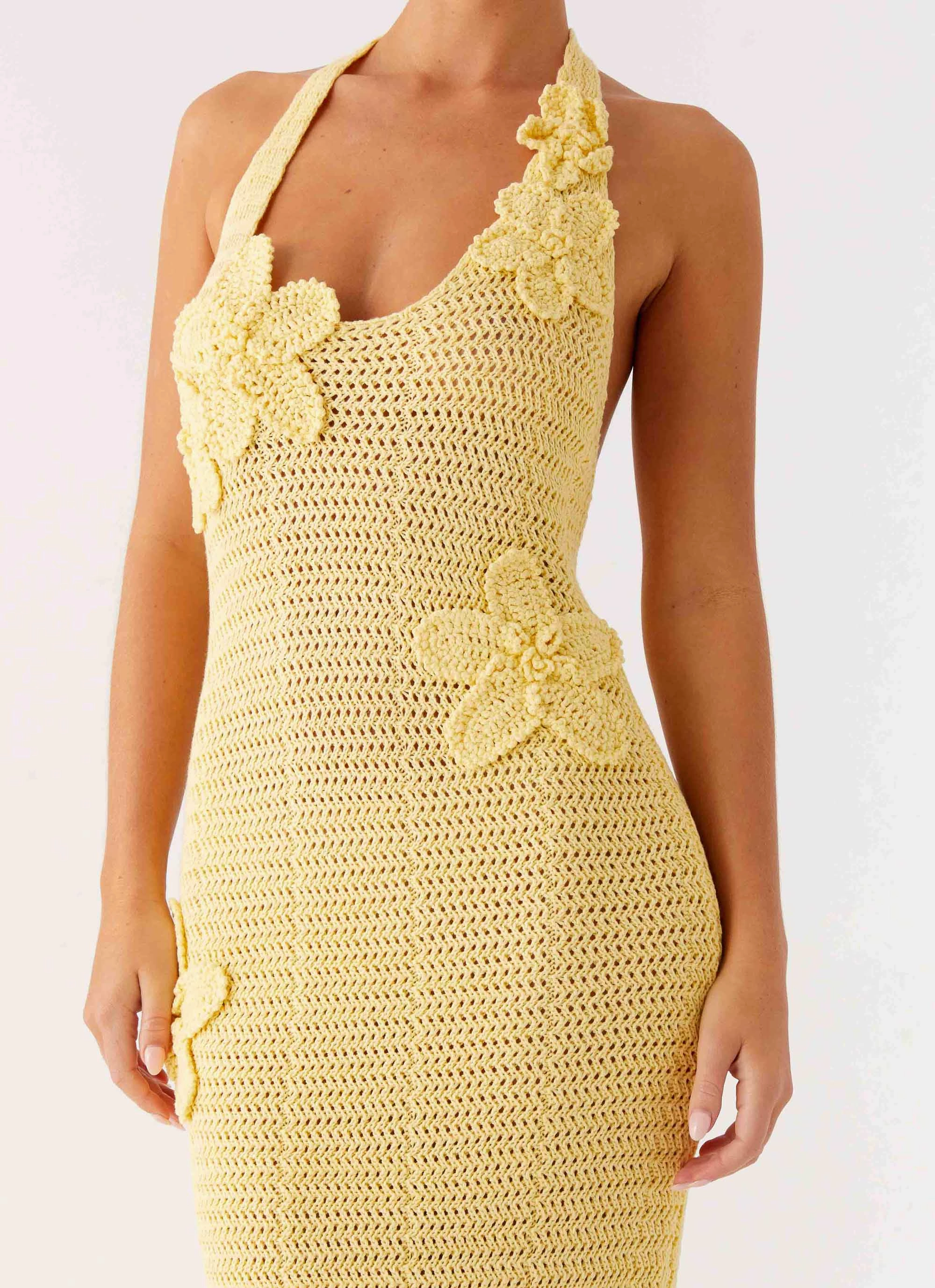 Textured Surface Chic Spirit Novalee Flower Crochet Maxi Dress - Yellow