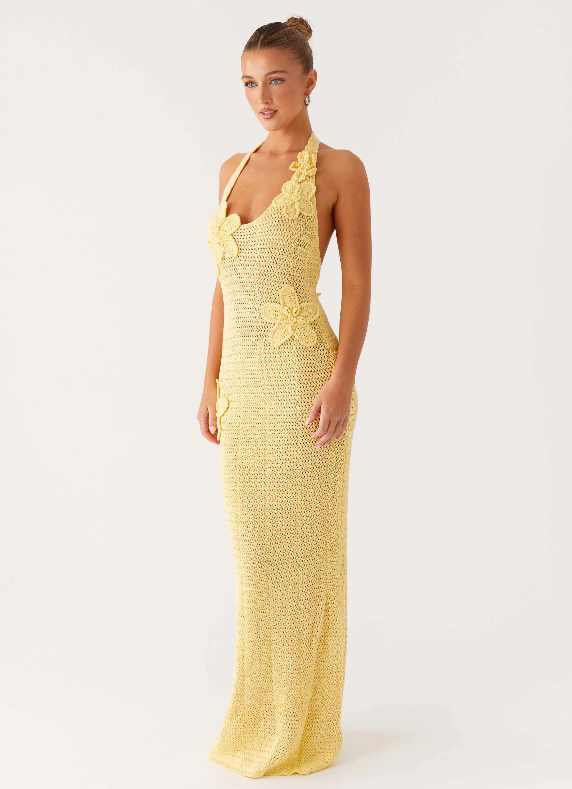 Novalee Flower Crochet Maxi Dress - Yellow Sleek Motion Non-Pilling