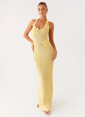 Soft Weave Novalee Flower Crochet Maxi Dress - Yellow