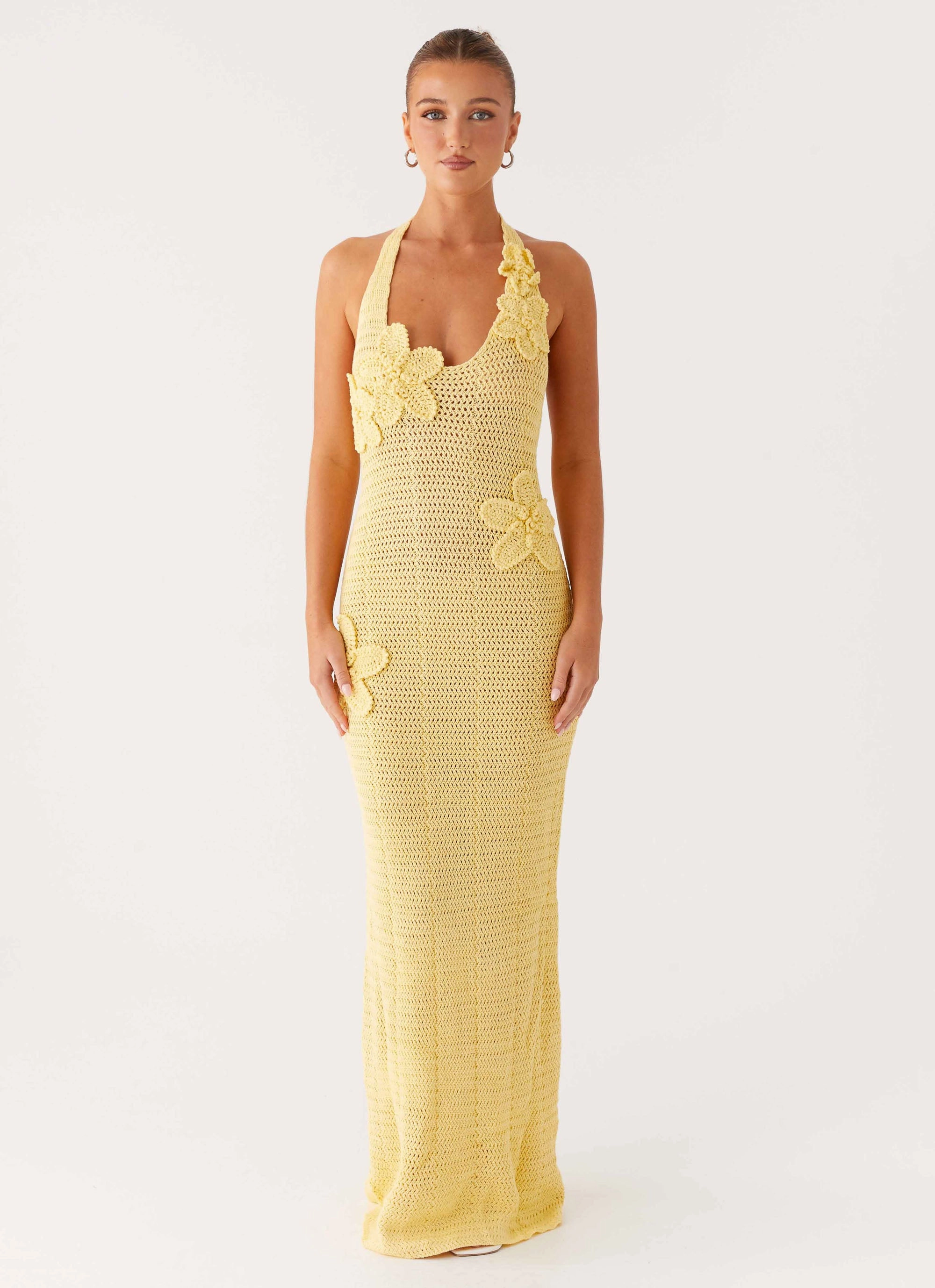 Novalee Flower Crochet Maxi Dress - Yellow Mixed Fabric