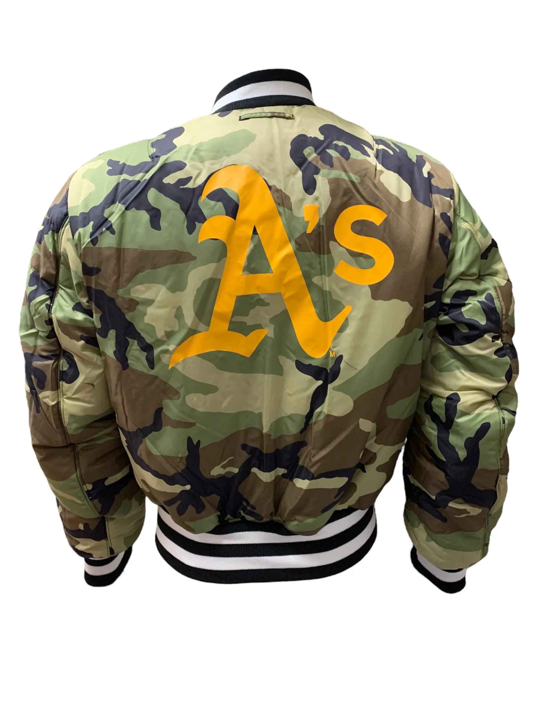 OAKLAND ATHLETICS MEN'S ALPHA INDUSTRIES REVERSIBLE BOMBER JACKET
