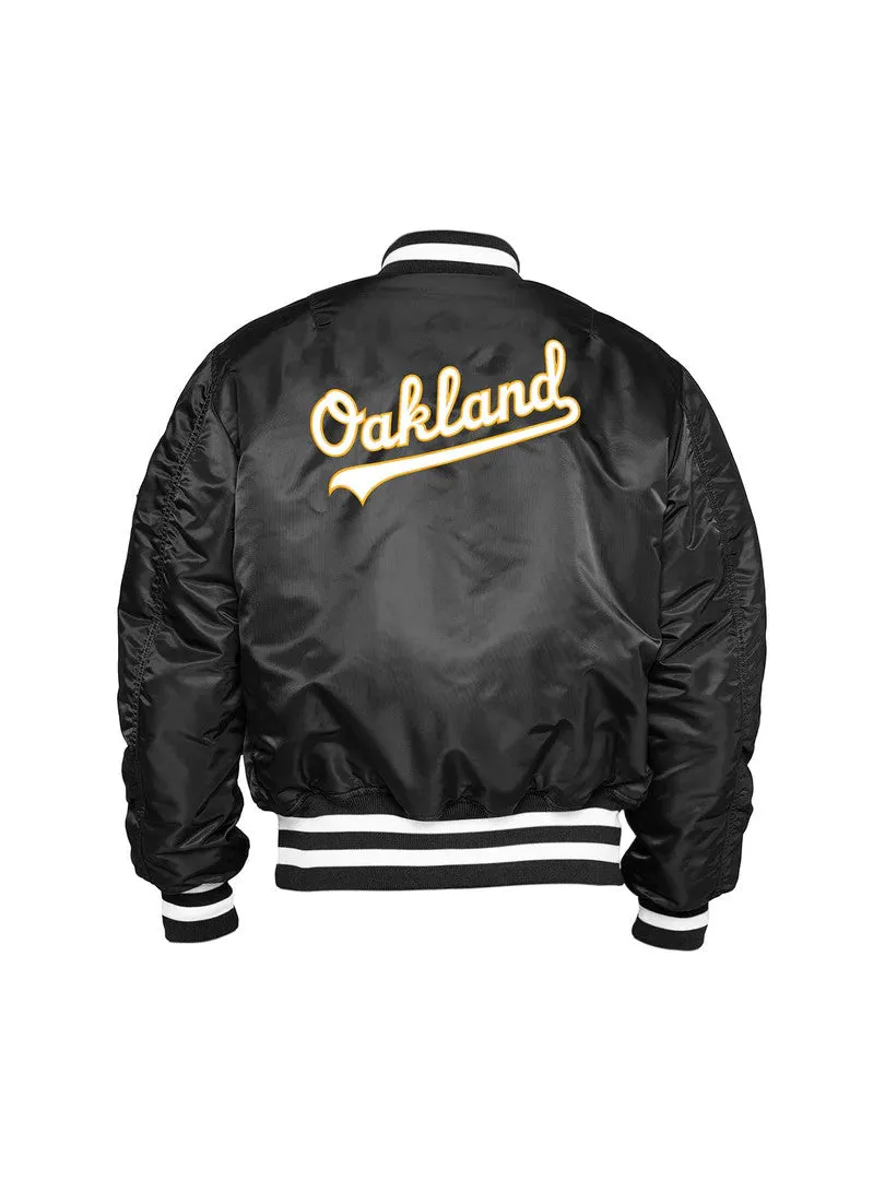 OAKLAND ATHLETICS MEN'S ALPHA INDUSTRIES REVERSIBLE BOMBER JACKET