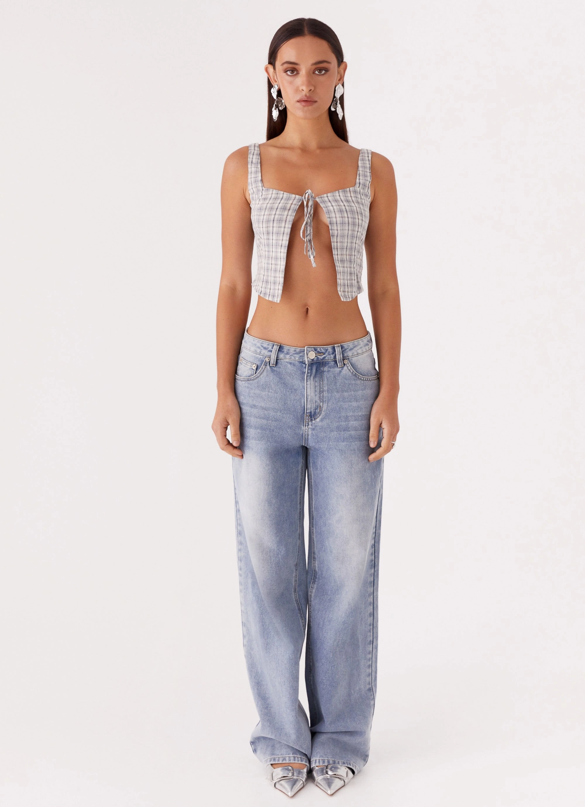 DoubleStitched Hem MeshVentilation Oasis Dreams Tie Top - Check