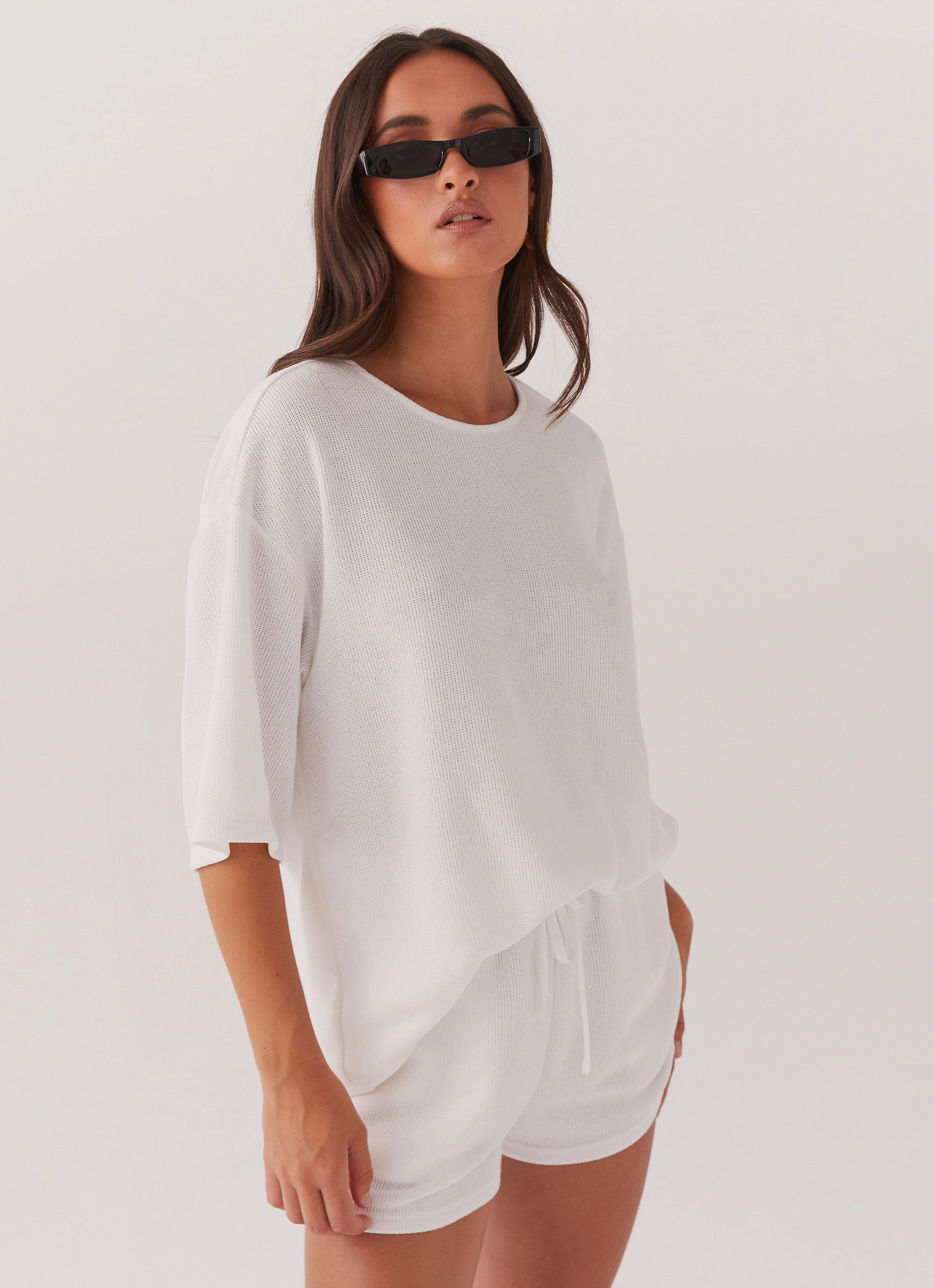 Ocean Waves Oversized Knit Tee - White wrinkle free