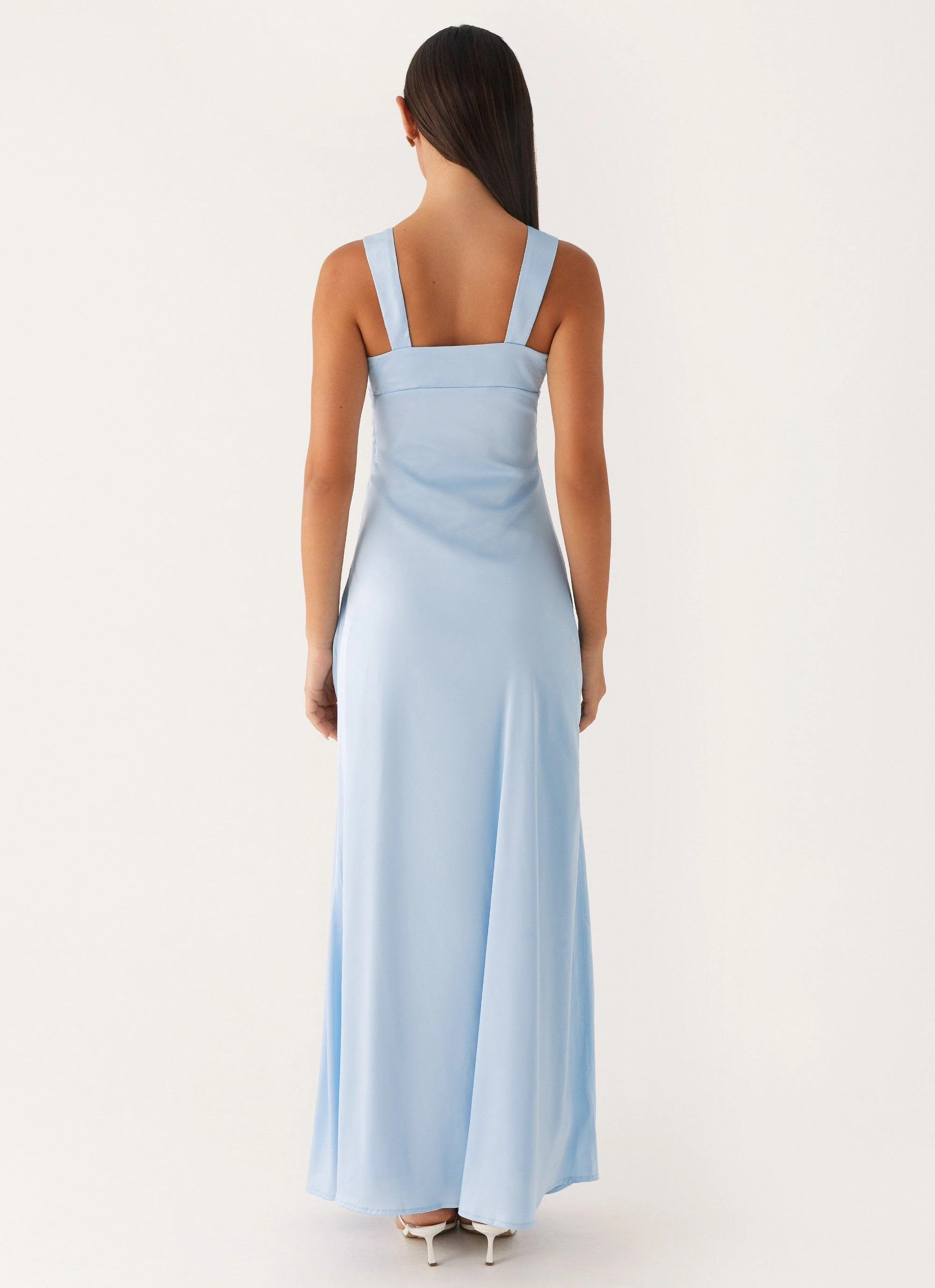 Odette Satin Maxi Dress - Blue Flattering Design Casual Feel