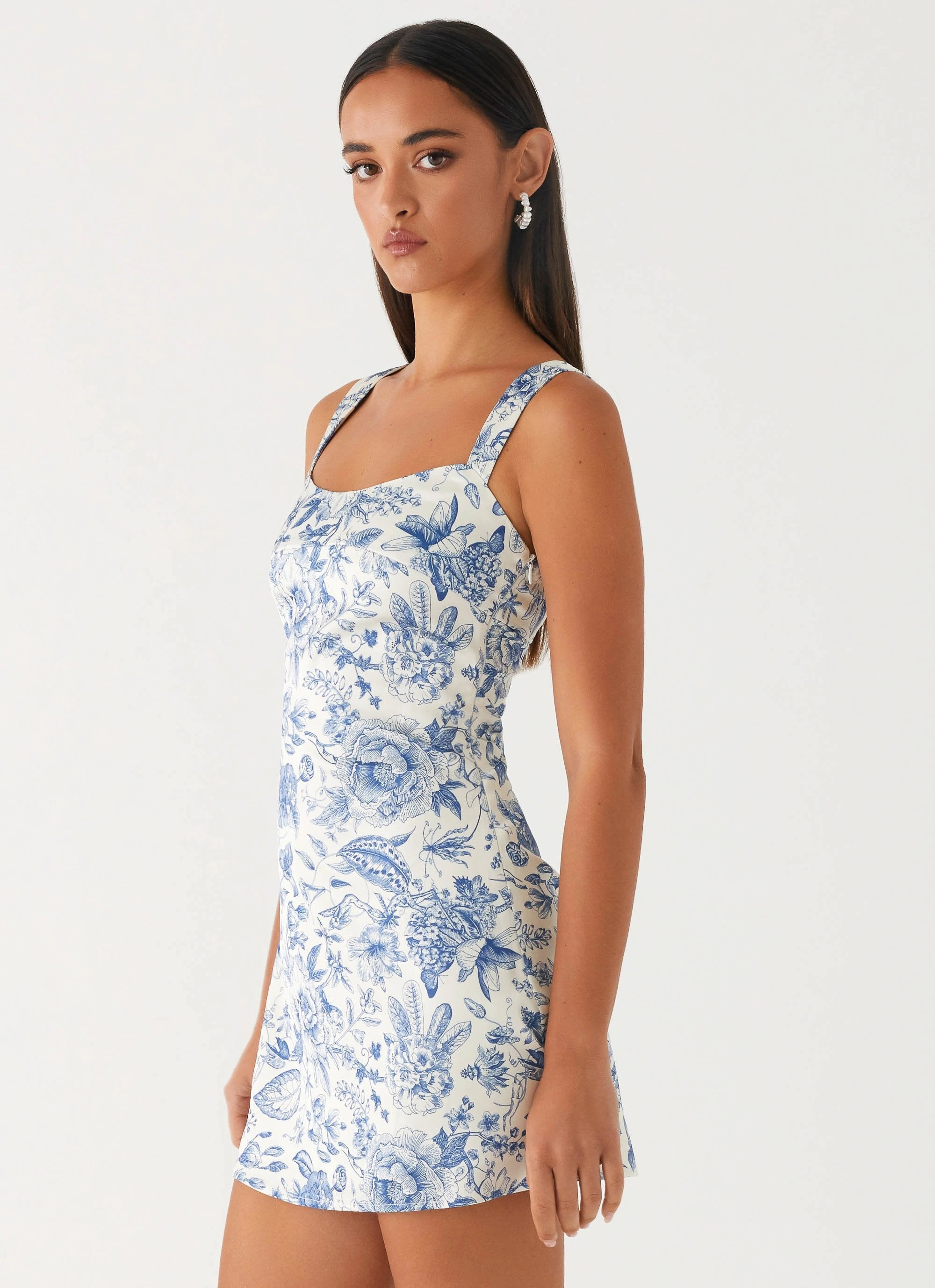 breathable fabric dress Lightweight-Layer Odette Satin Mini Dress - Blue Paisley