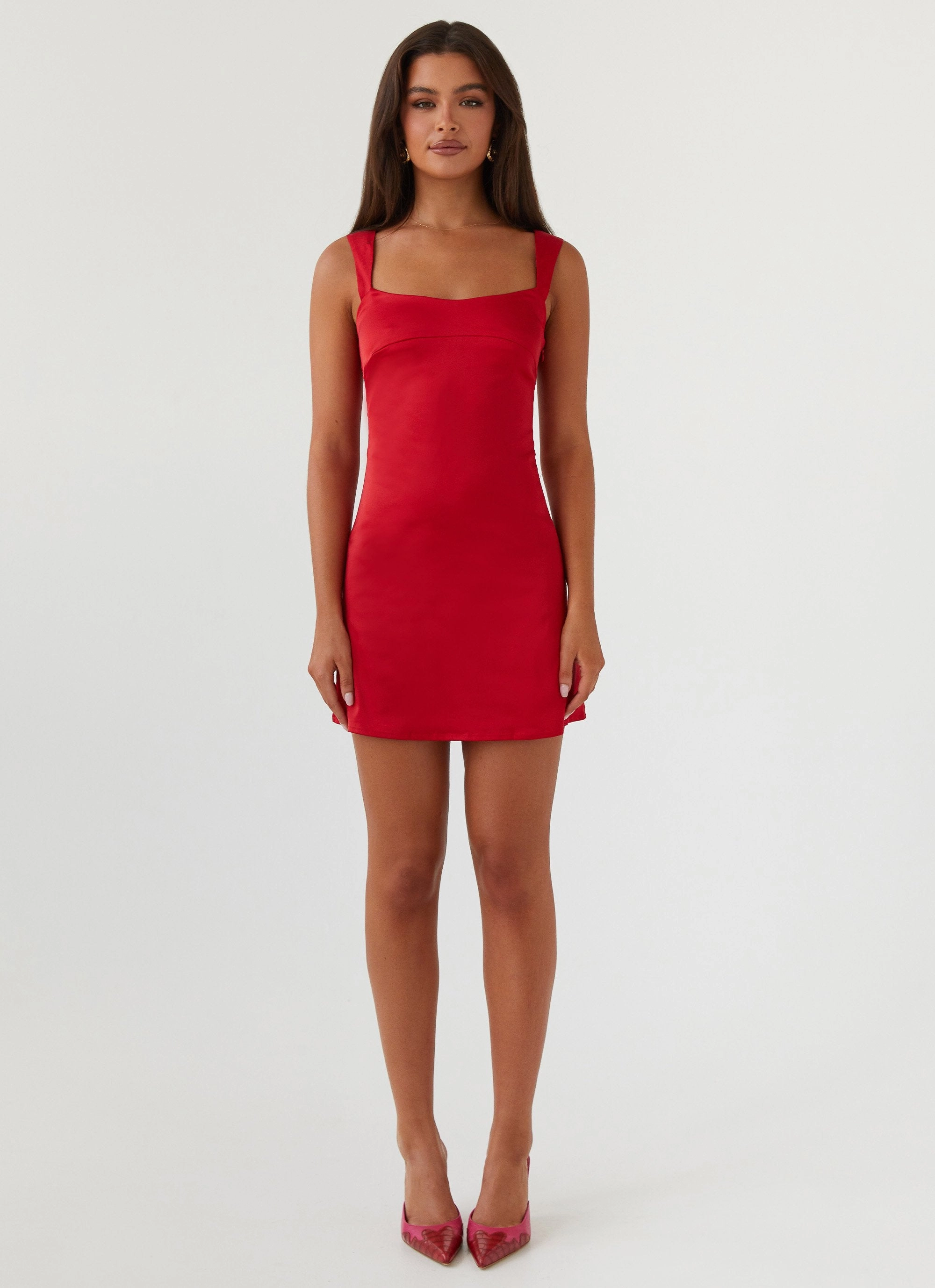 Odette Satin Mini Dress - Red Office Smart Stream Cut