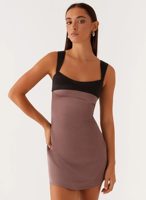Odette Satin Mini Dress - Steel Me Away Matte-finish