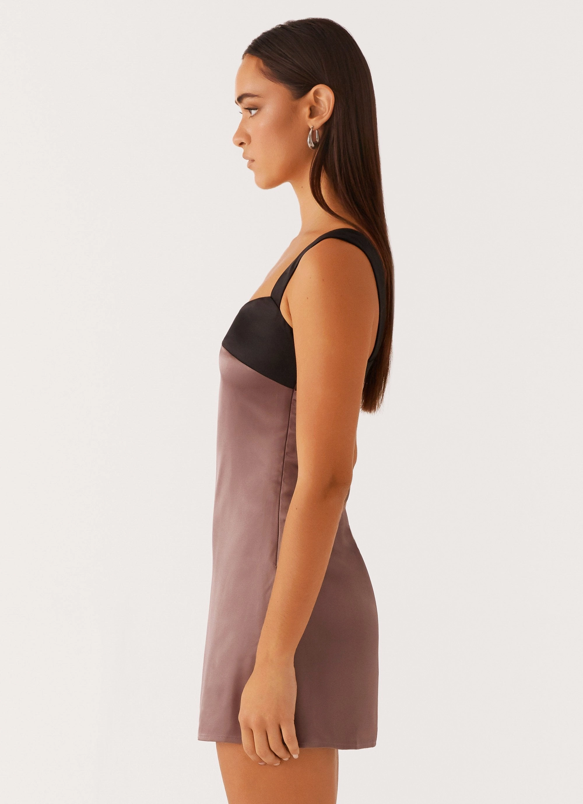 Odette Satin Mini Dress - Steel Me Away Silky Shape Stream Cut