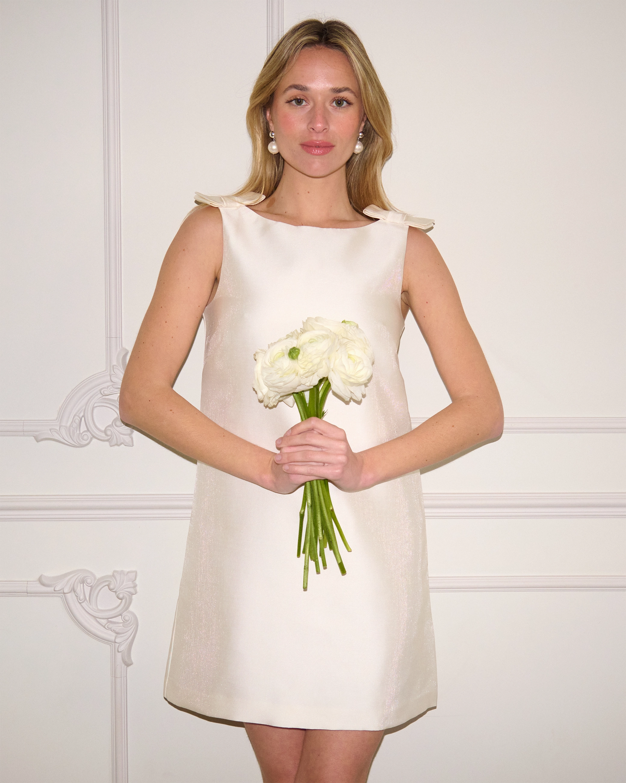 "The Chloe" - Bow Dress (Cream) NonChafe Tag Placement