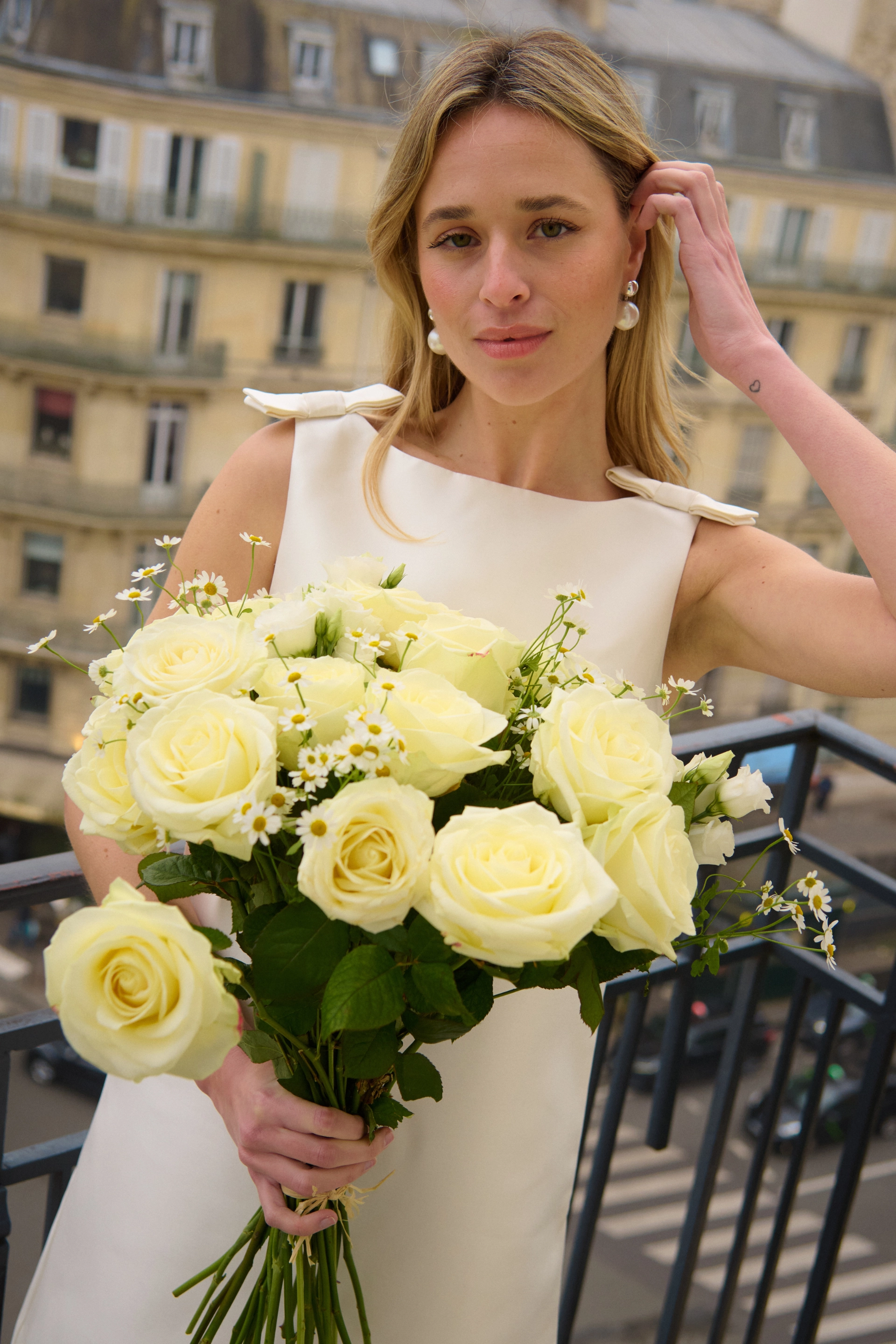 Double Stitched Hem Tagless Design "The Chloe" - Bow Dress (Cream)