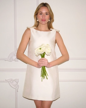 "The Chloe" - Bow Dress (Cream) NonChafe Tag Placement