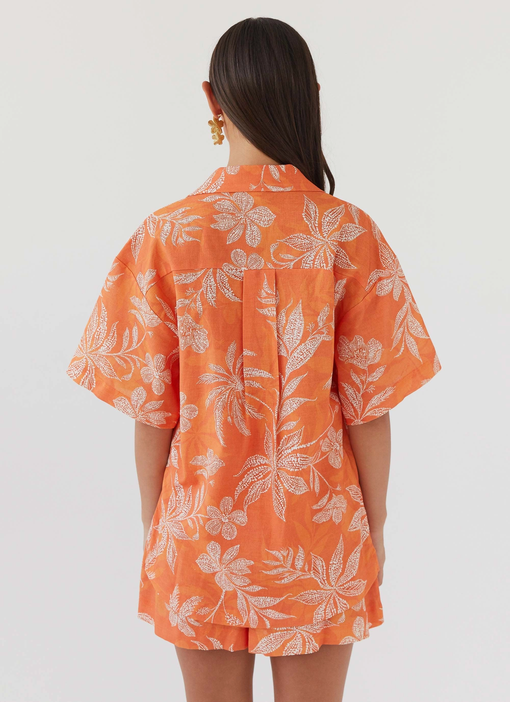 Flexible Hem Adjustment Sweet Relief Oversized Linen Shirt - Tropic Sunset