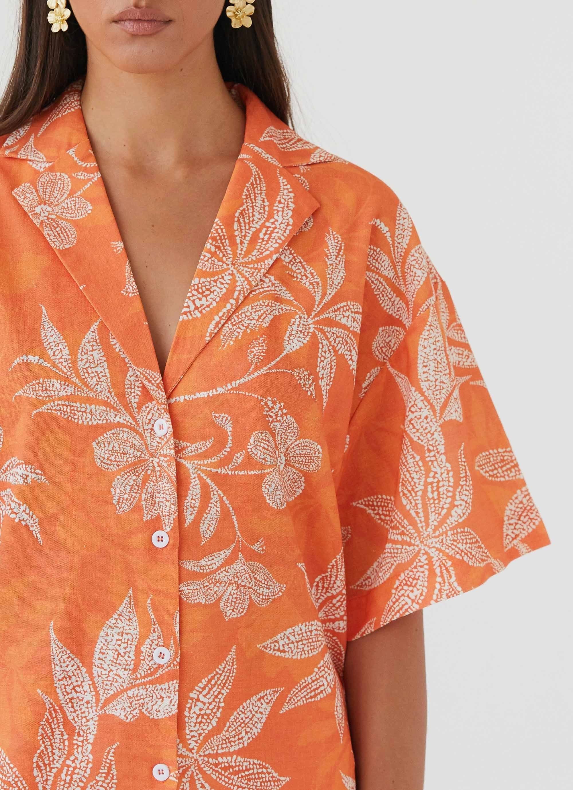 Flatlock Seam Construction Sweet Relief Oversized Linen Shirt - Tropic Sunset