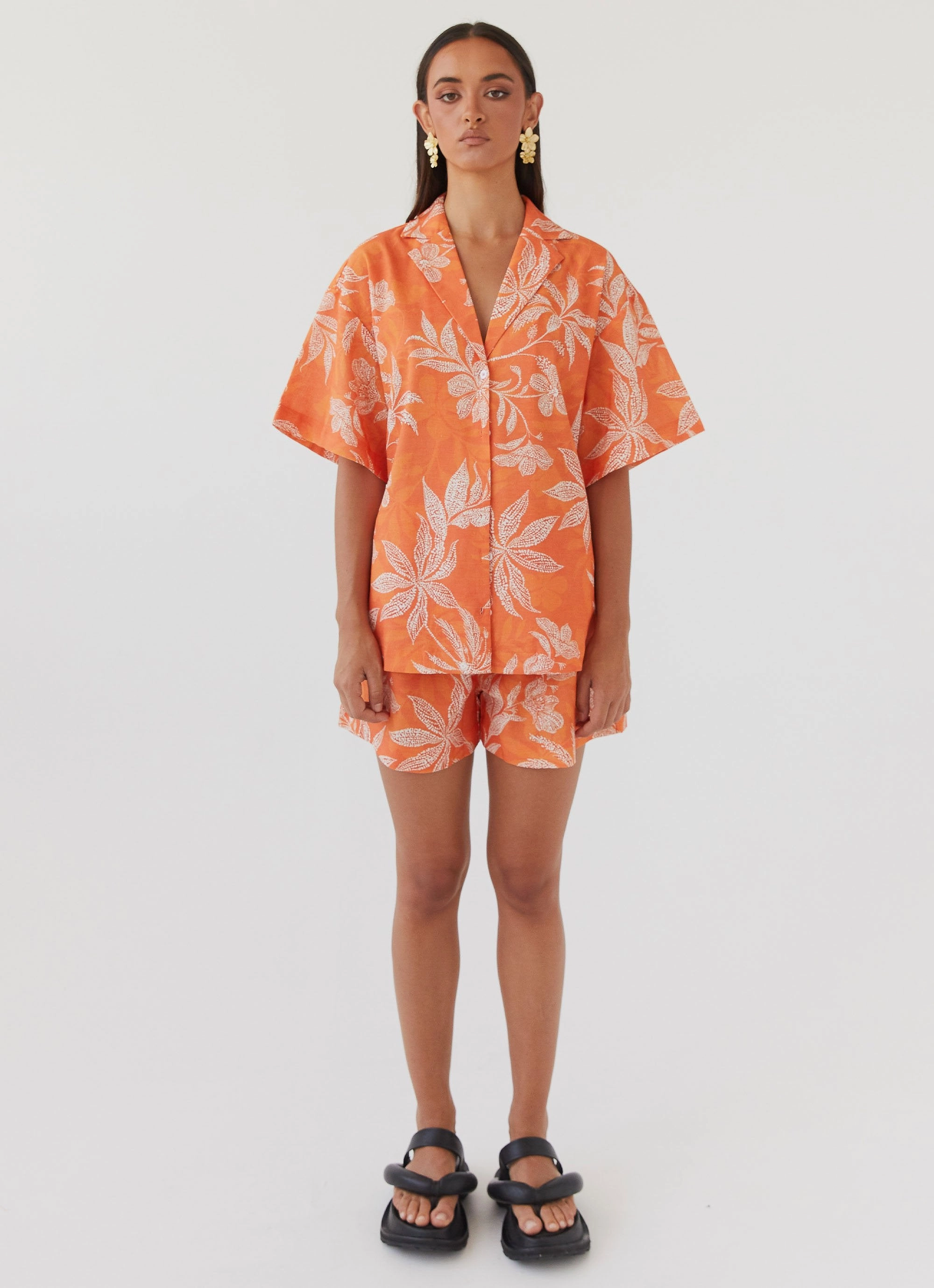 Soft Lined Interior Reinforced Seams Sweet Relief Oversized Linen Shirt - Tropic Sunset