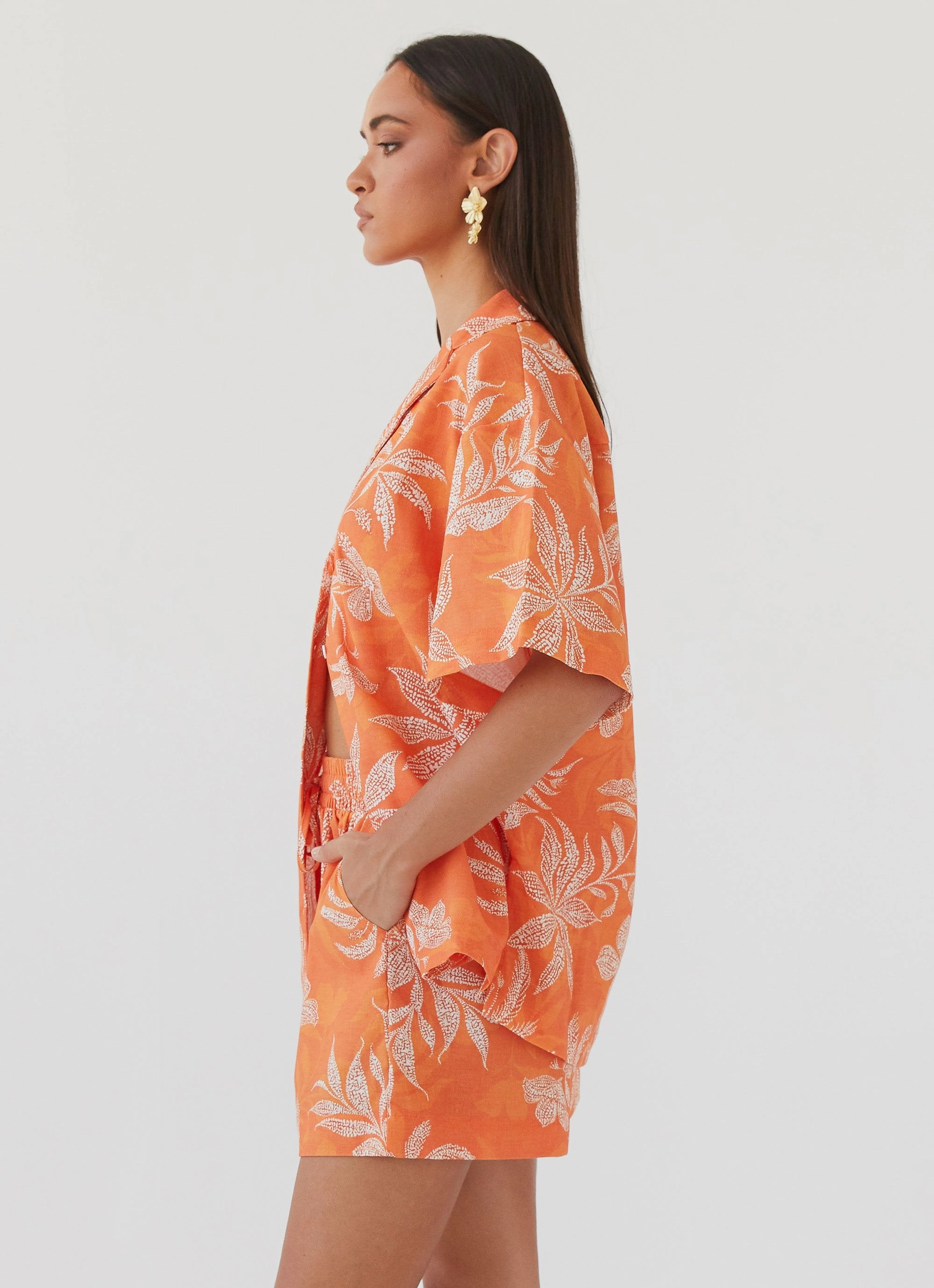 Oversized Fit Sweet Relief Oversized Linen Shirt - Tropic Sunset