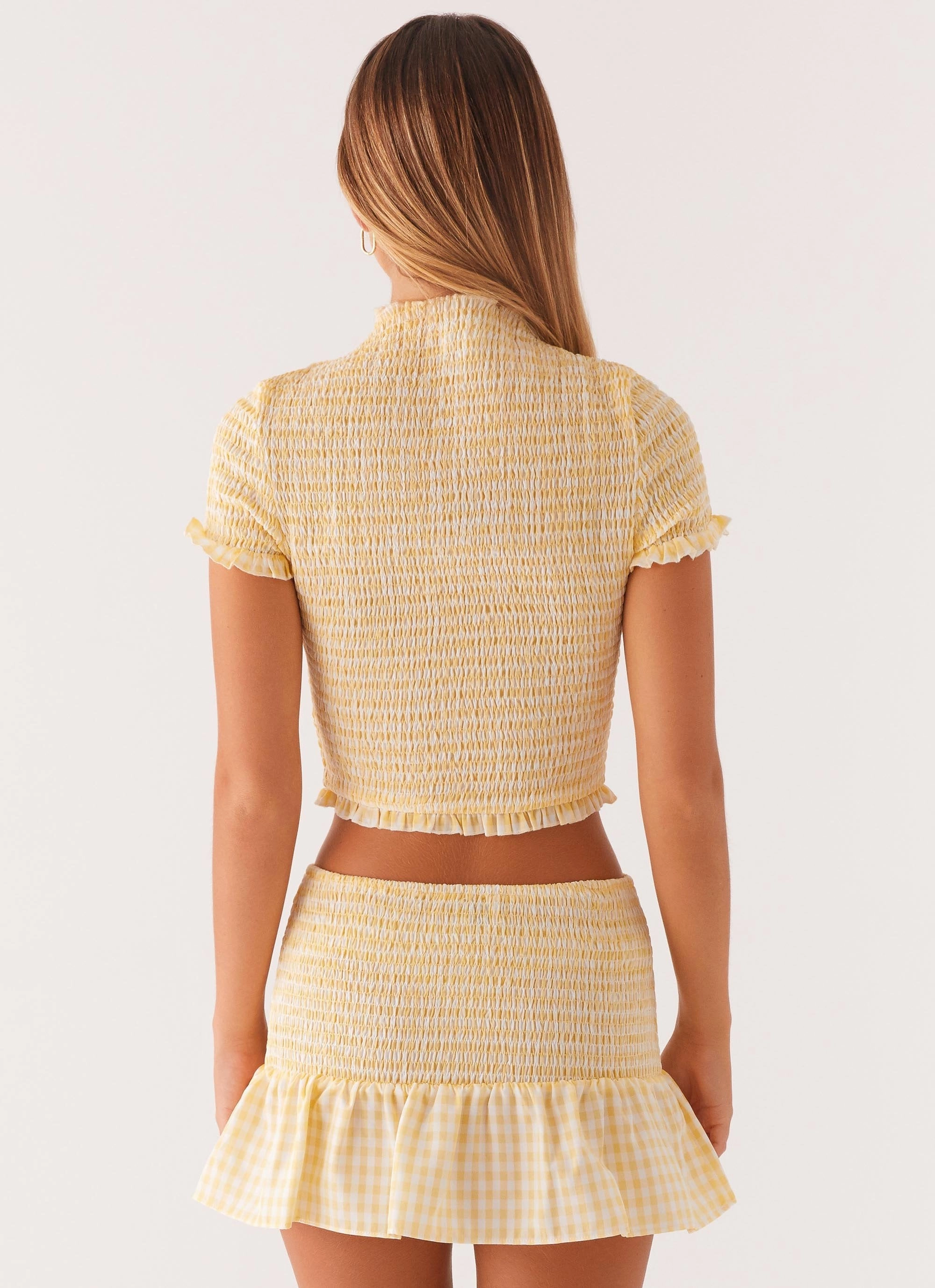 Sweetest Pie T-Shirt - Yellow Gingham Non Slip Shoulder Seams Soft Knit