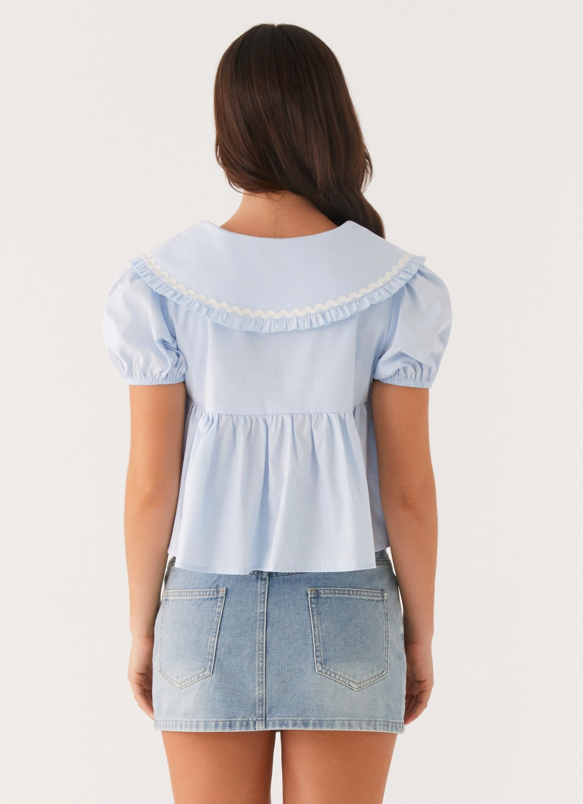 Sophie Babydoll Top - Blue Drop Shoulder Silhouette